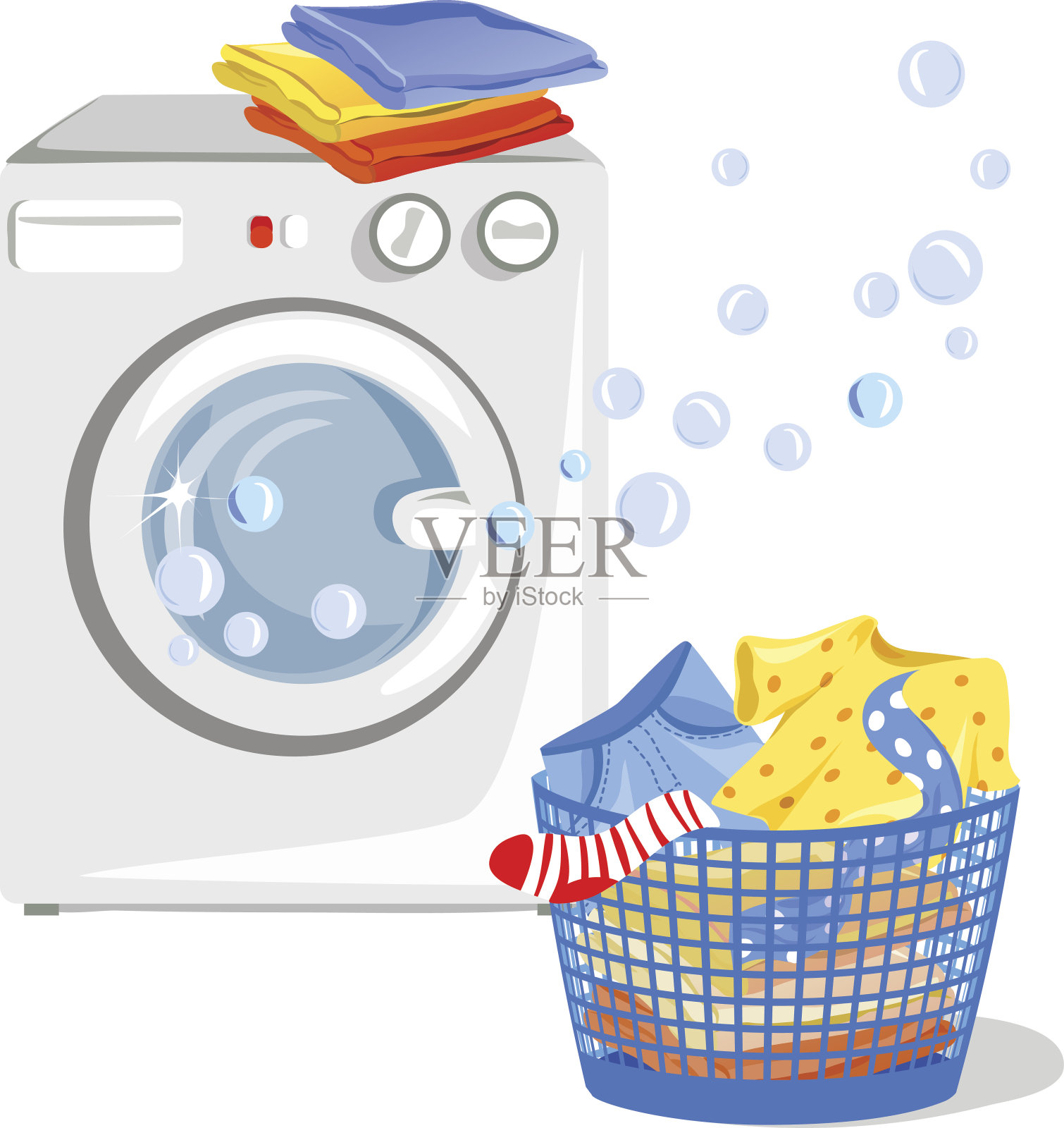 洗衣机与干净衣服隔离插画图片素材
