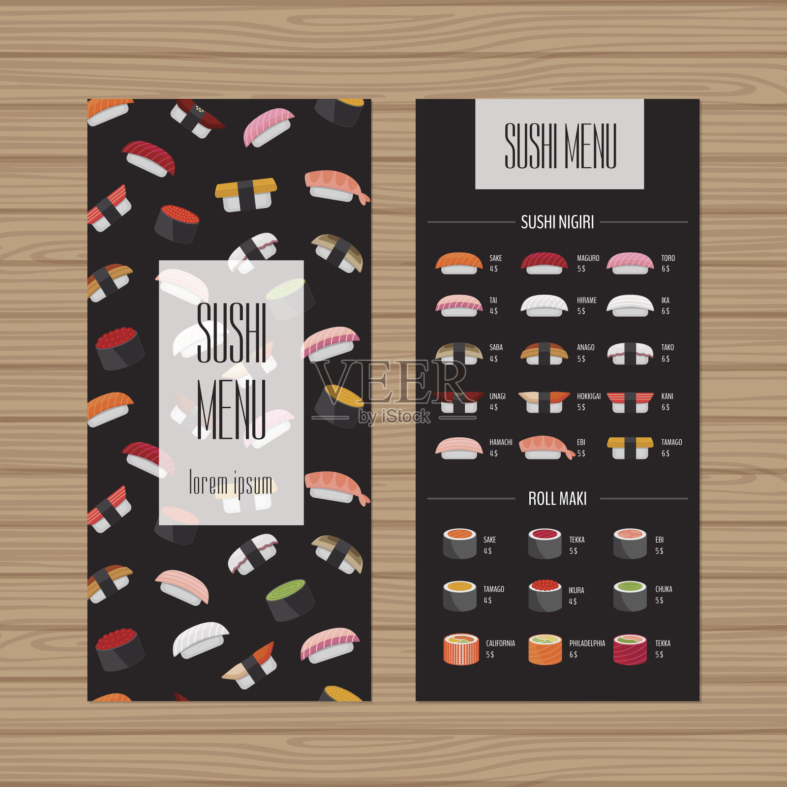 寿司菜单设计。设计模板素材