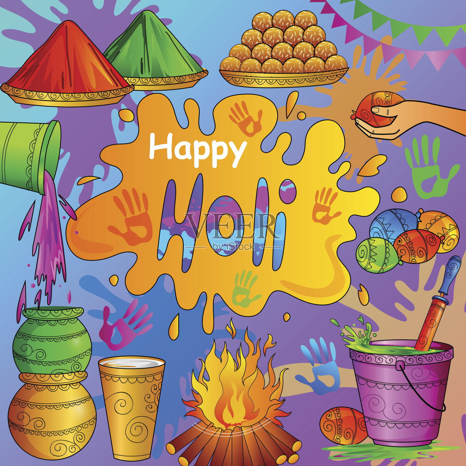 印度节日色彩快乐胡里节背景设计模板素材
