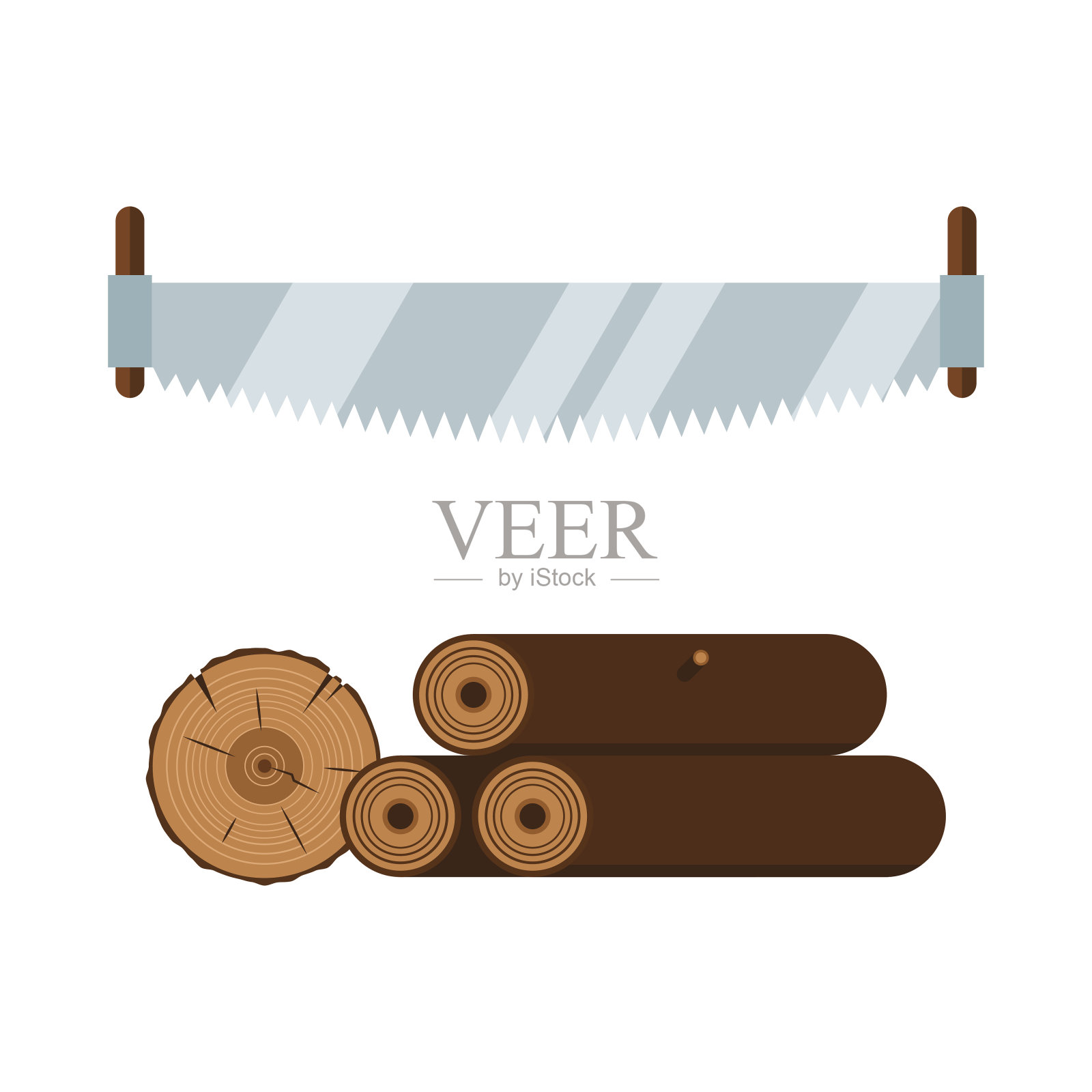 伐木工锯和木材工具图标矢量插图插画图片素材