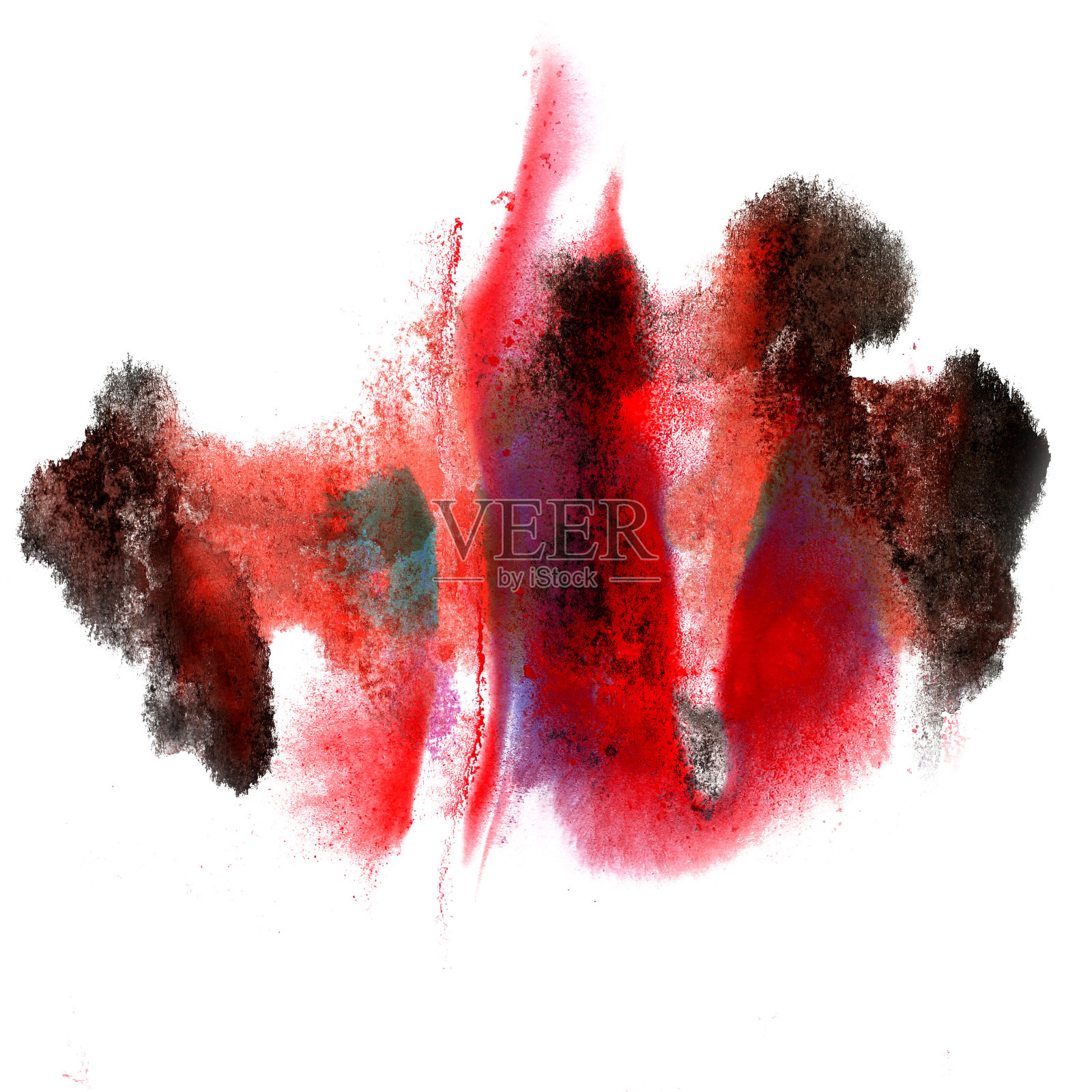 画笔划红，黑飞溅色水彩抽象水插画图片素材