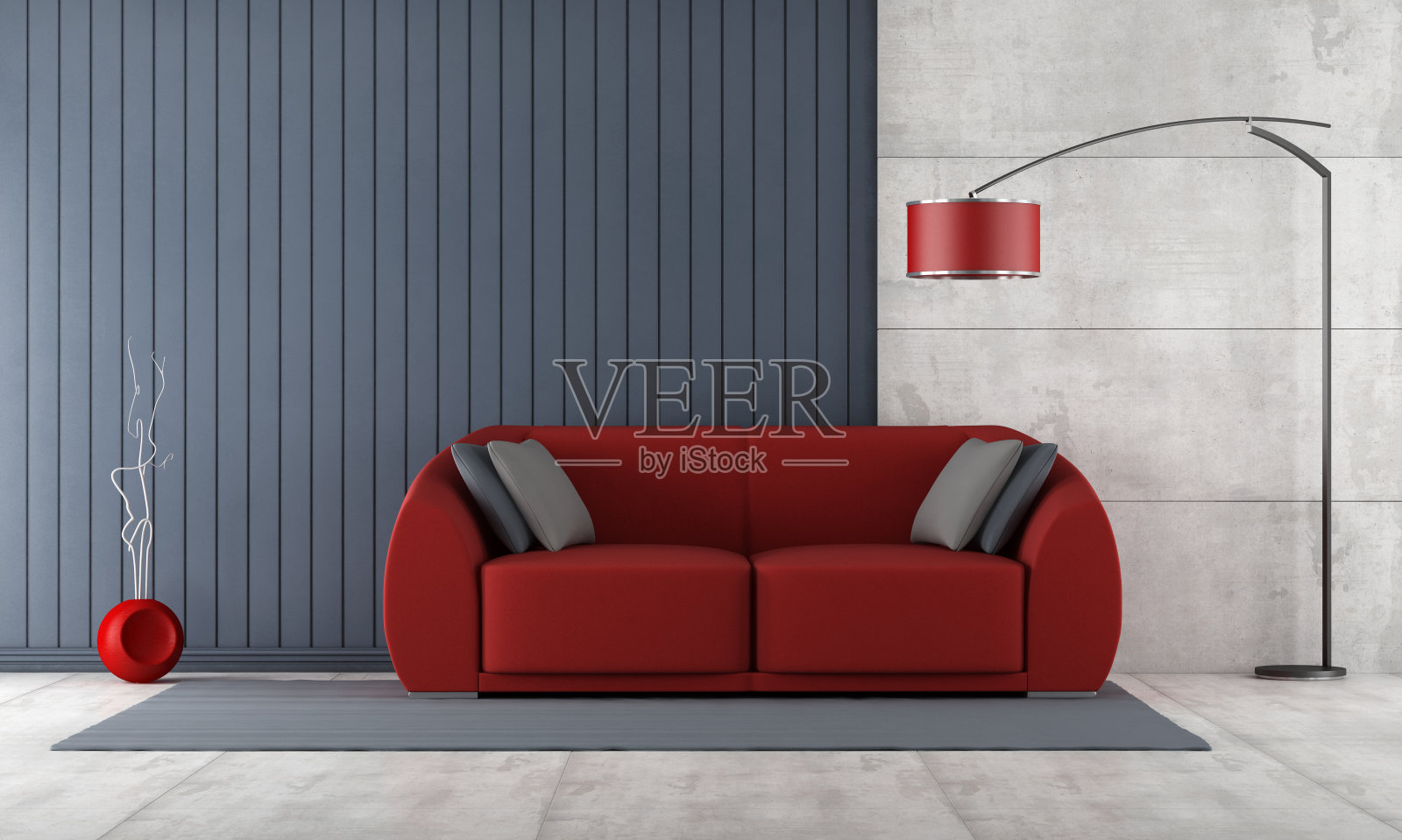 现代客厅，红色沙发照片摄影图片