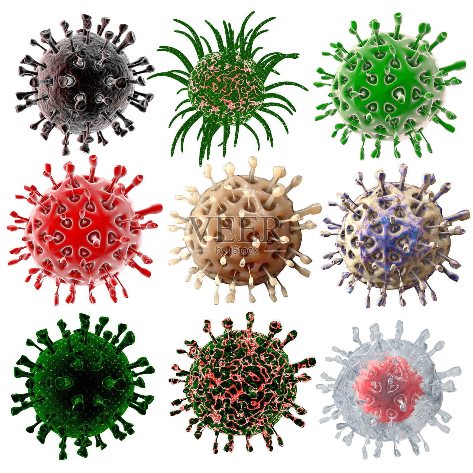 病毒。细菌。生物体内微生物，病毒性疾病流行。分离出白色照片摄影图片