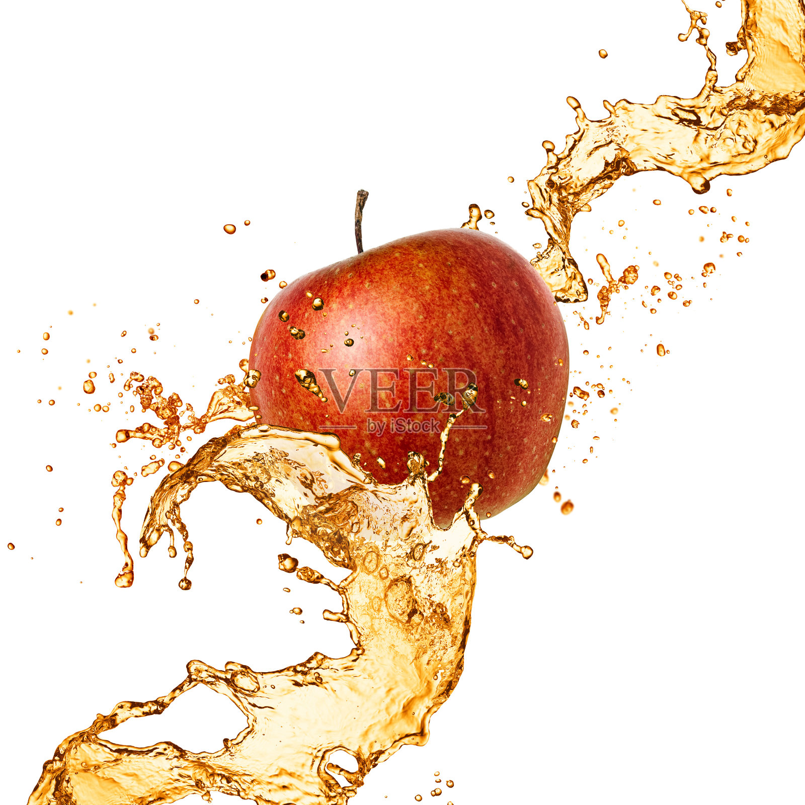 将果汁与苹果隔离溅在白色照片摄影图片