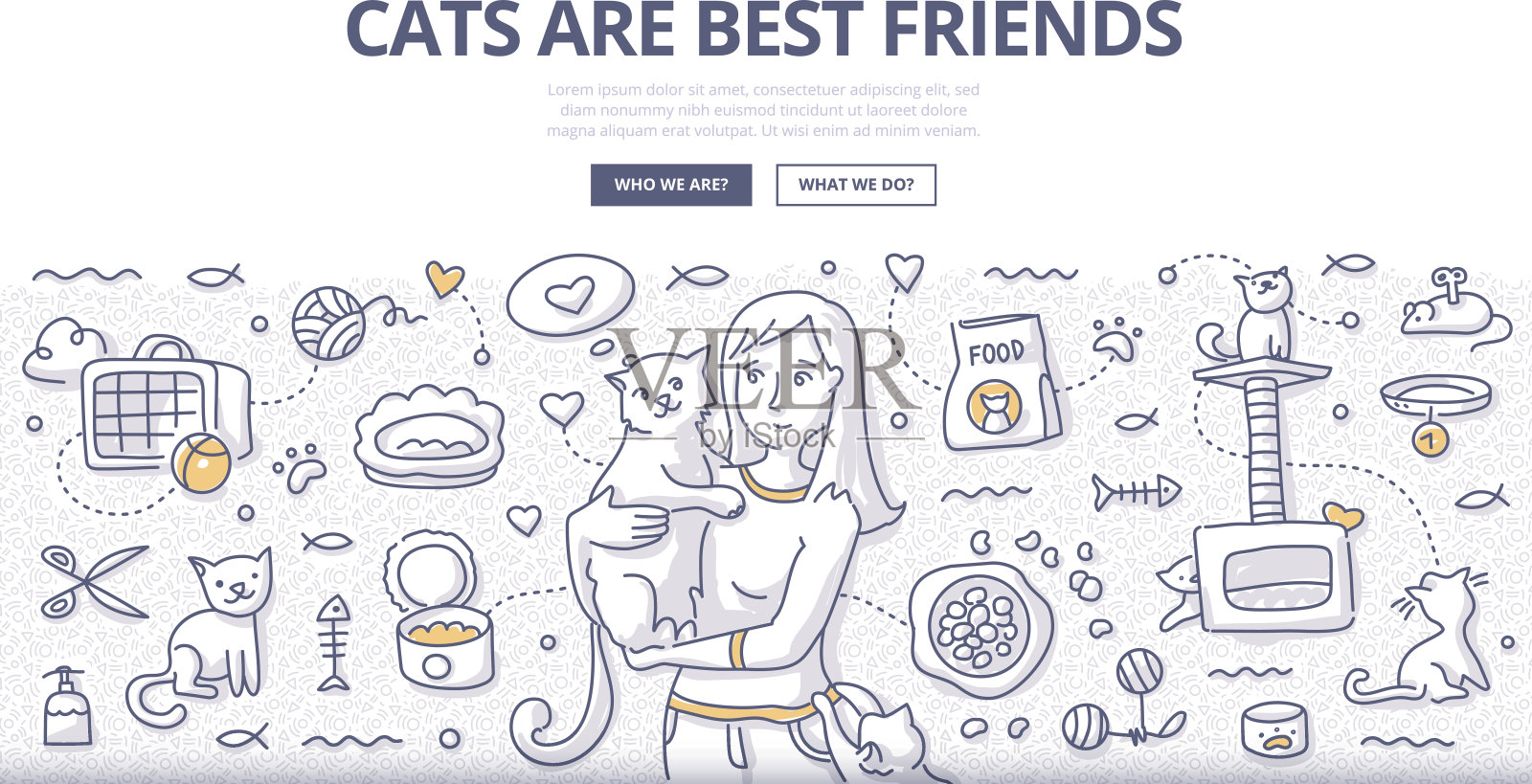 猫咪关爱涂鸦的概念插画图片素材