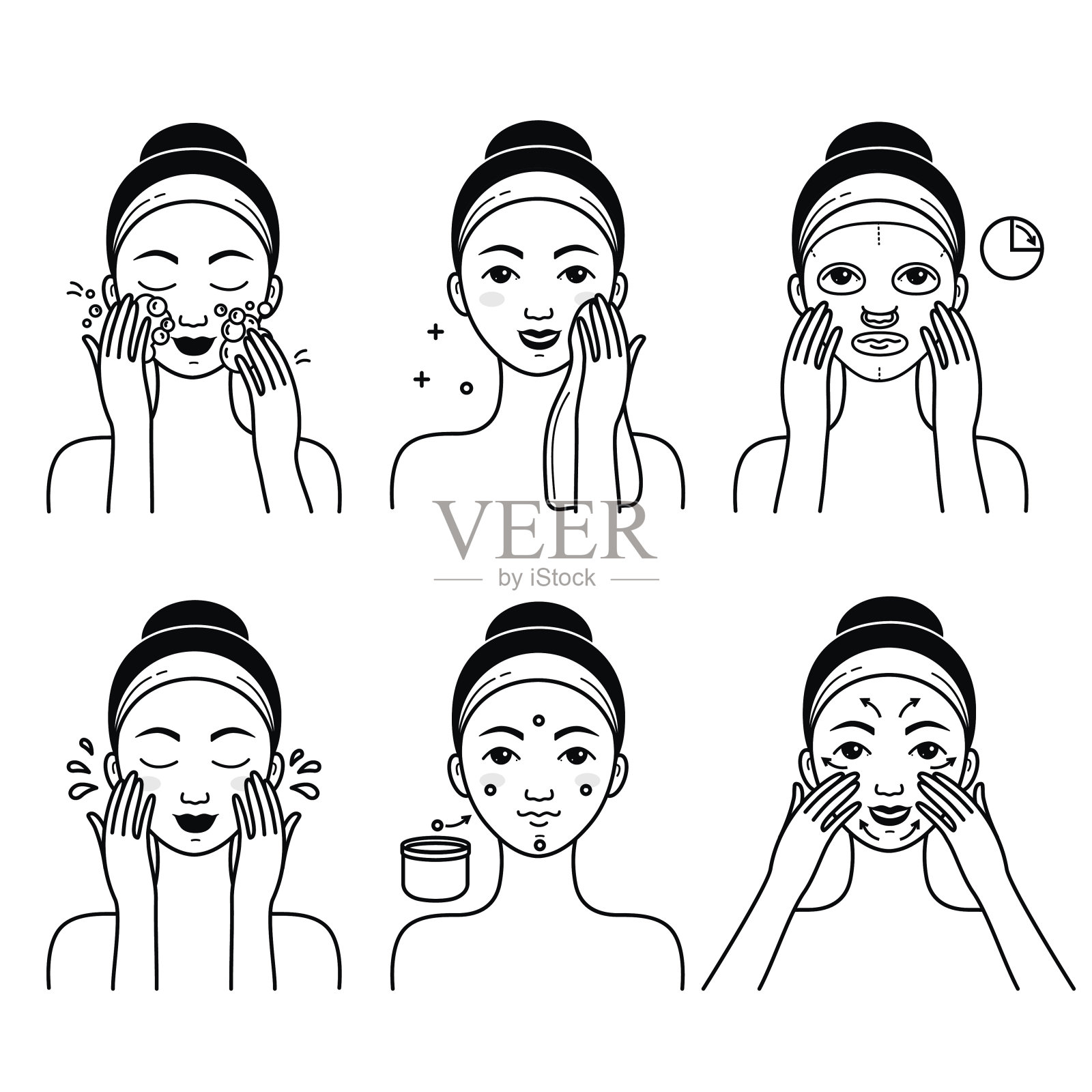 面部护肤向量集与女孩插画图片素材