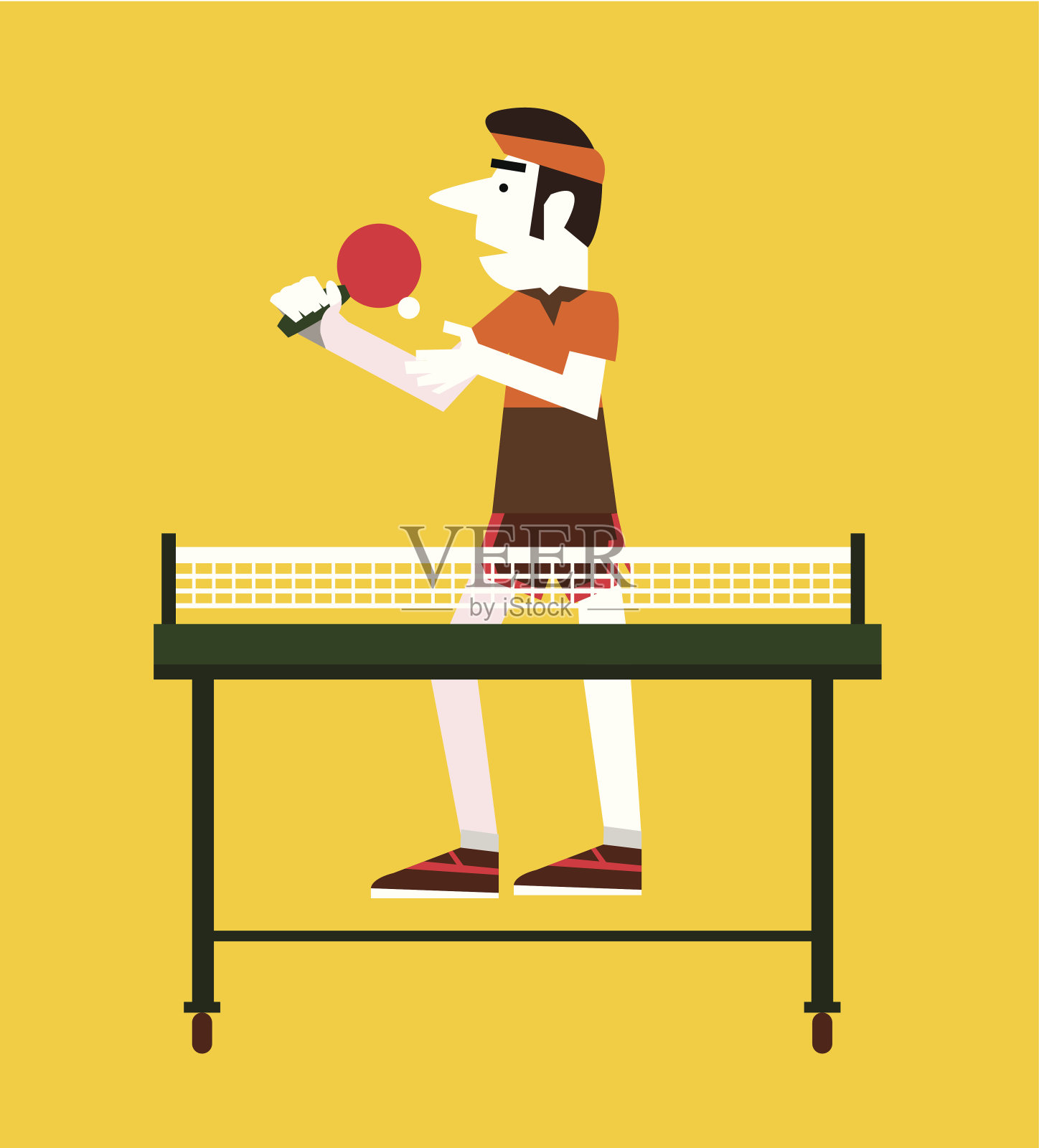拿着球和乒乓球的老古董。插画图片素材