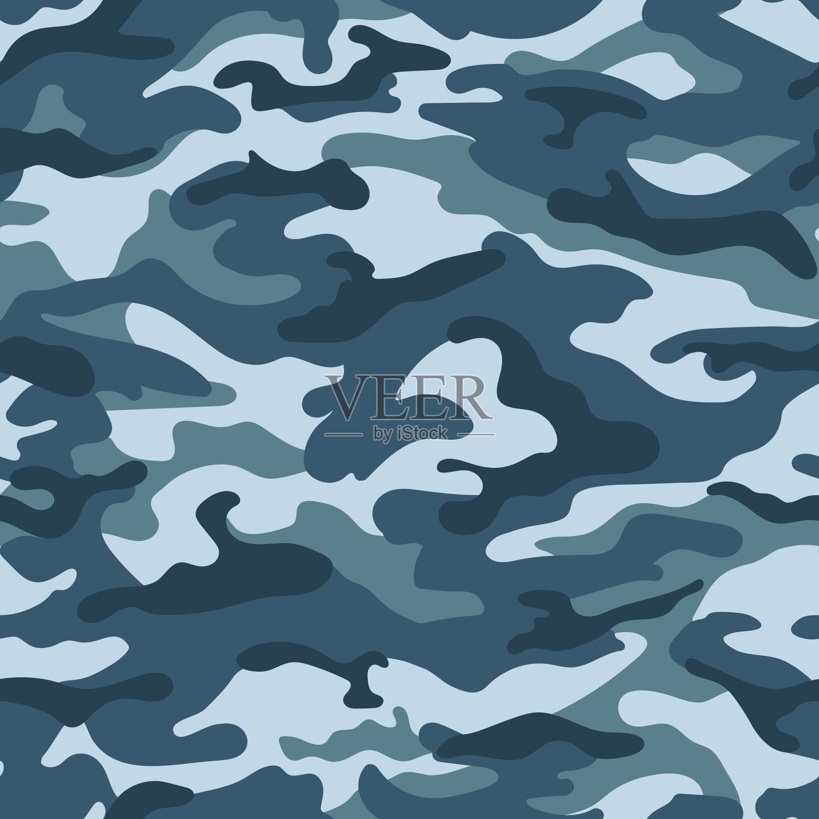 军用迷彩无缝图案，蓝色色彩。矢量图插画图片素材