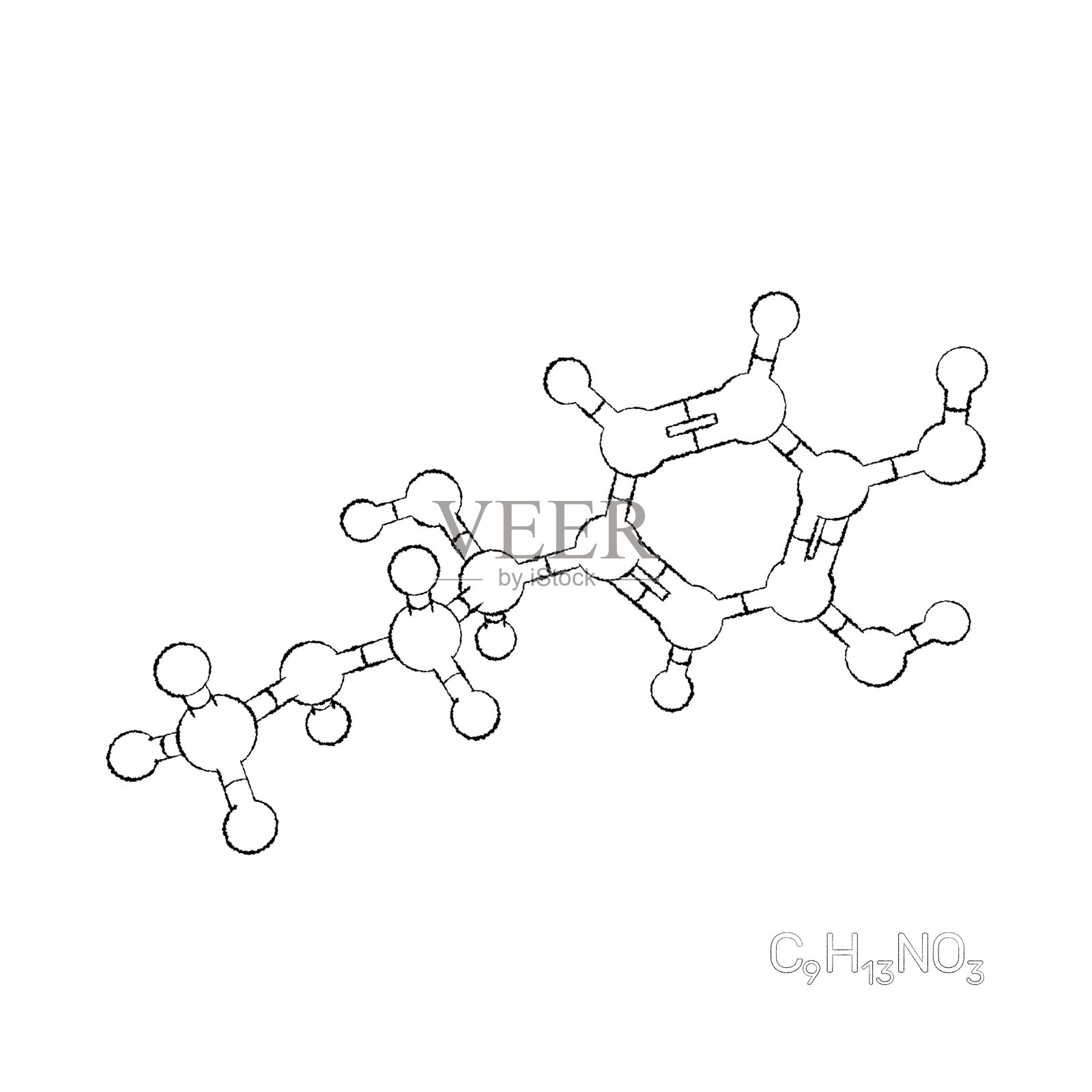 肾上腺素的分子模型。孤立在白色背景上。示意图说明。设计元素图片