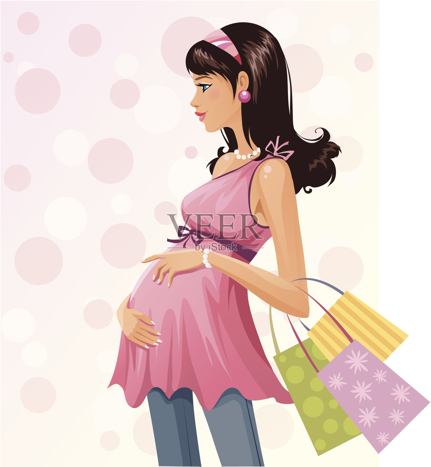 一幅孕妇拿着购物袋的插图插画图片素材