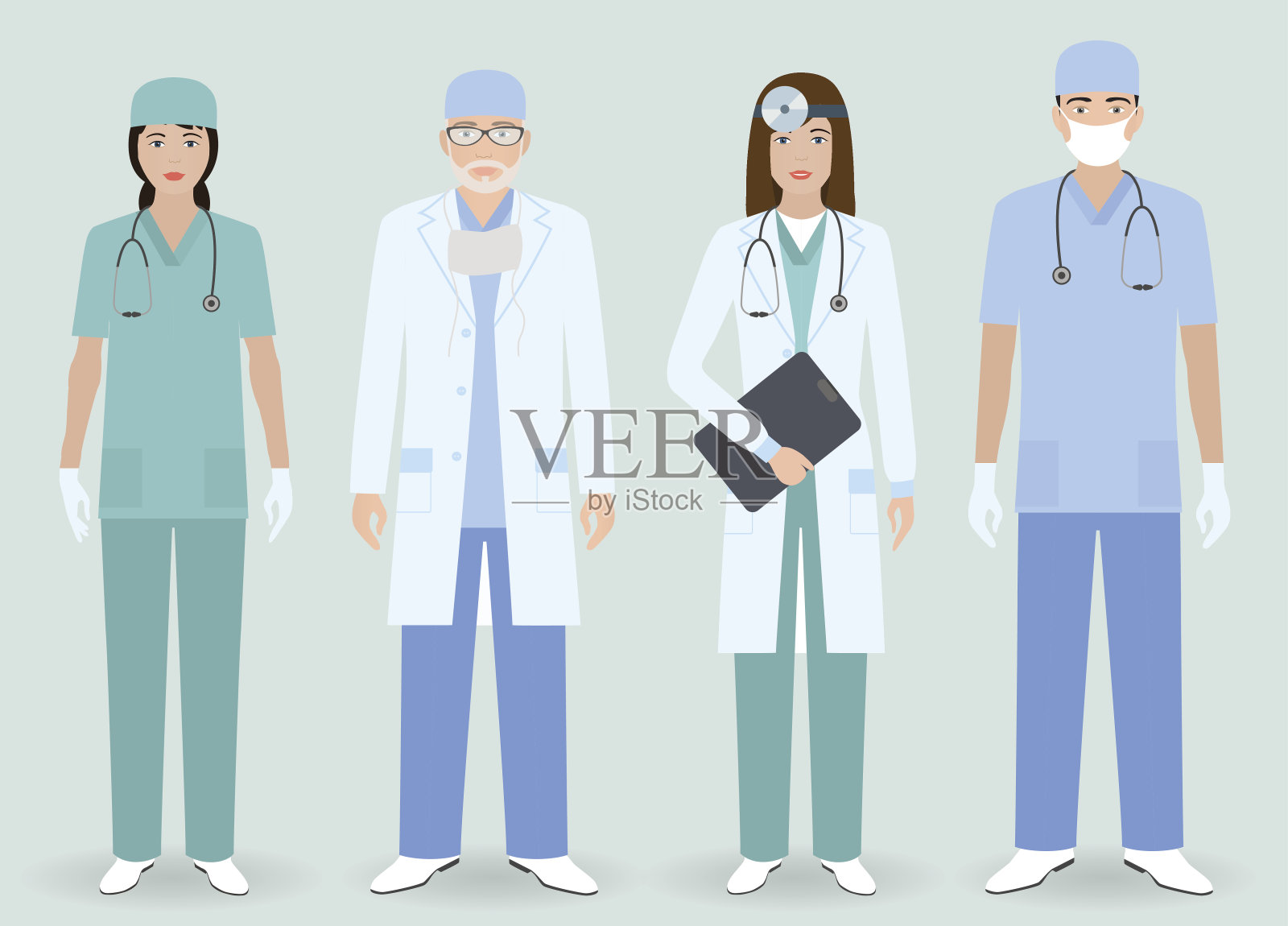 医院工作人员的概念。一群男女医生，护士。插画图片素材