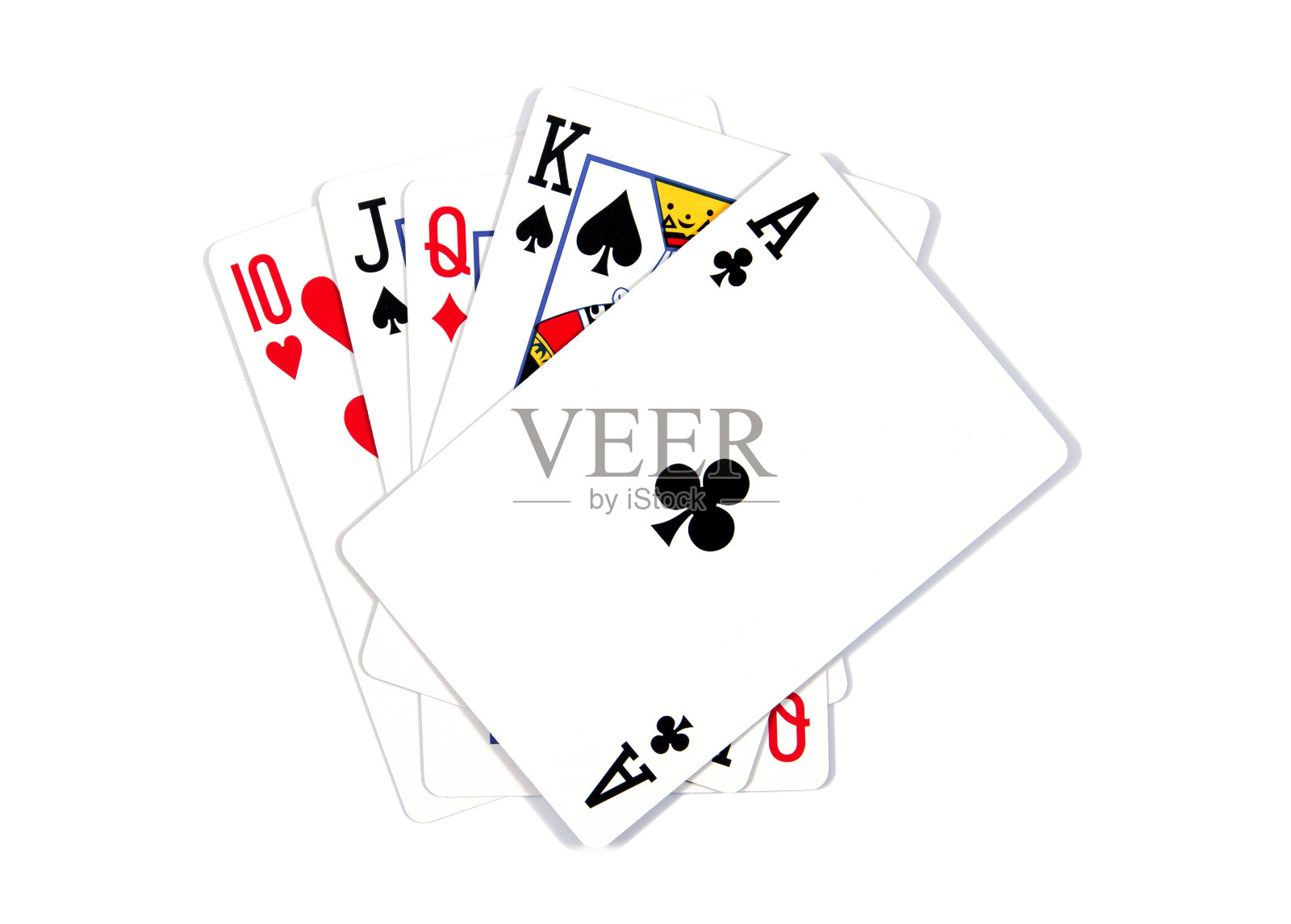 扑克牌-孤立的白色背景。皇家同花顺。照片摄影图片