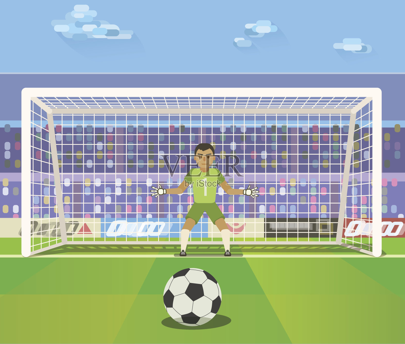 足球。守门员，守门员准备罚点球的矢量图。插画图片素材