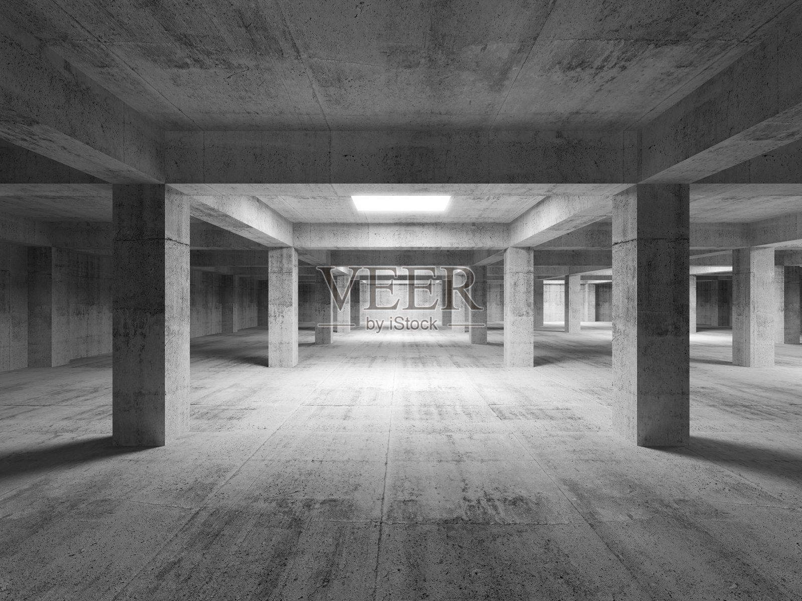 空旷阴暗抽象的工业混凝土内部。3 d树脂照片摄影图片