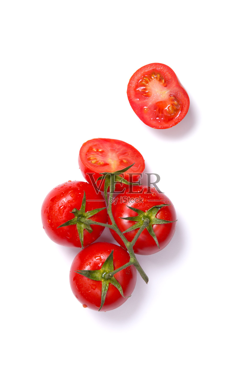 俯视图的新鲜西红柿，整个和半切照片摄影图片