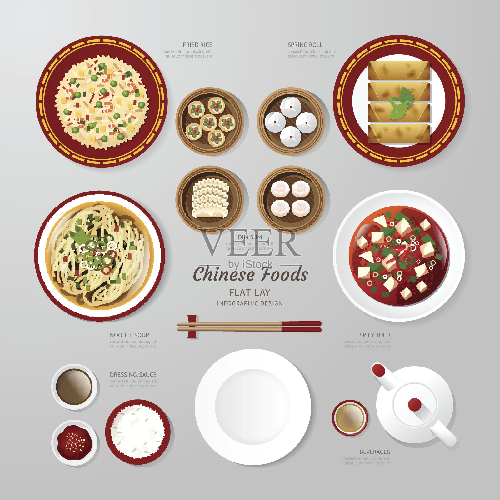 信息图中国食品企业平面布局理念。向量illustrat插画图片素材
