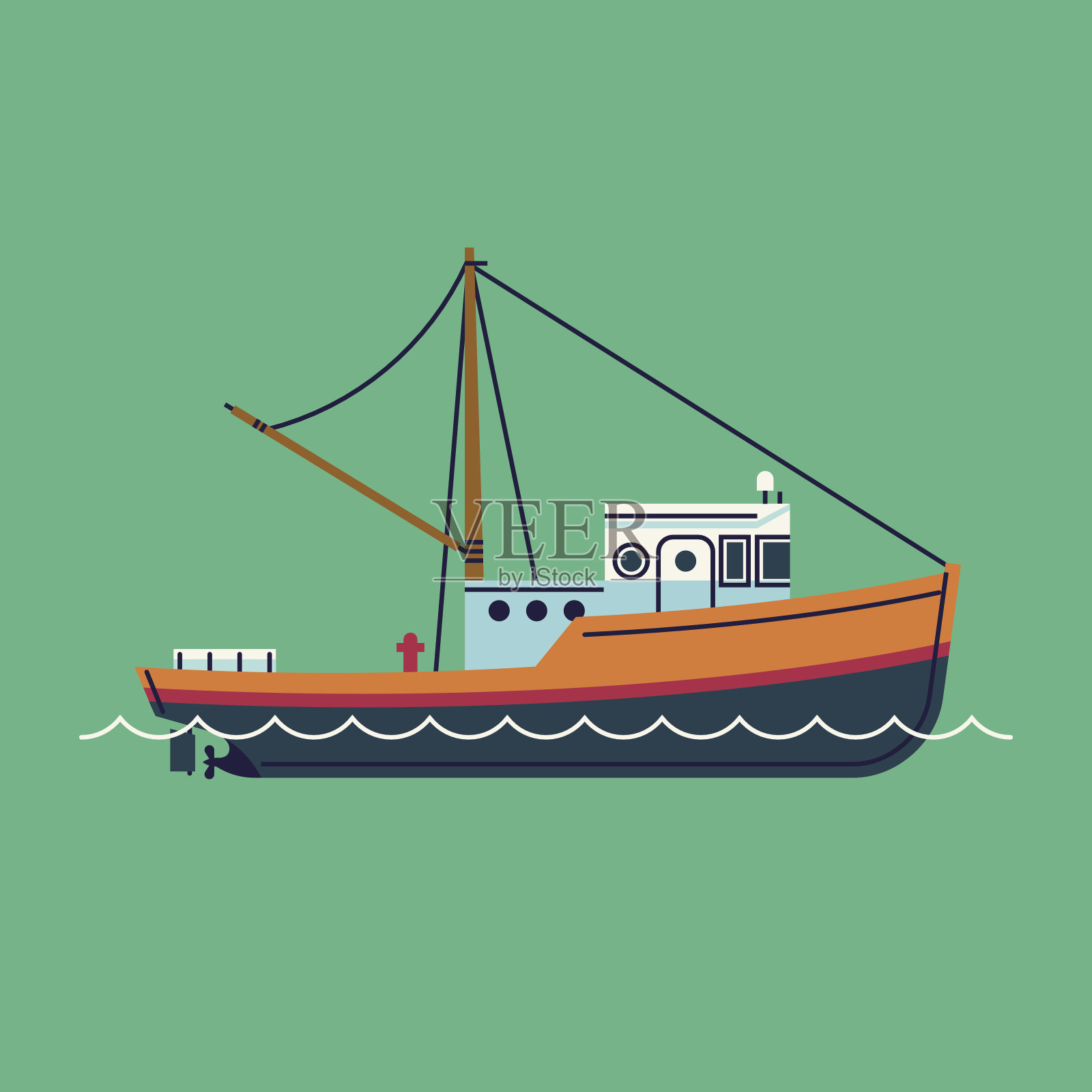 简单的渔船装饰元素插画图片素材
