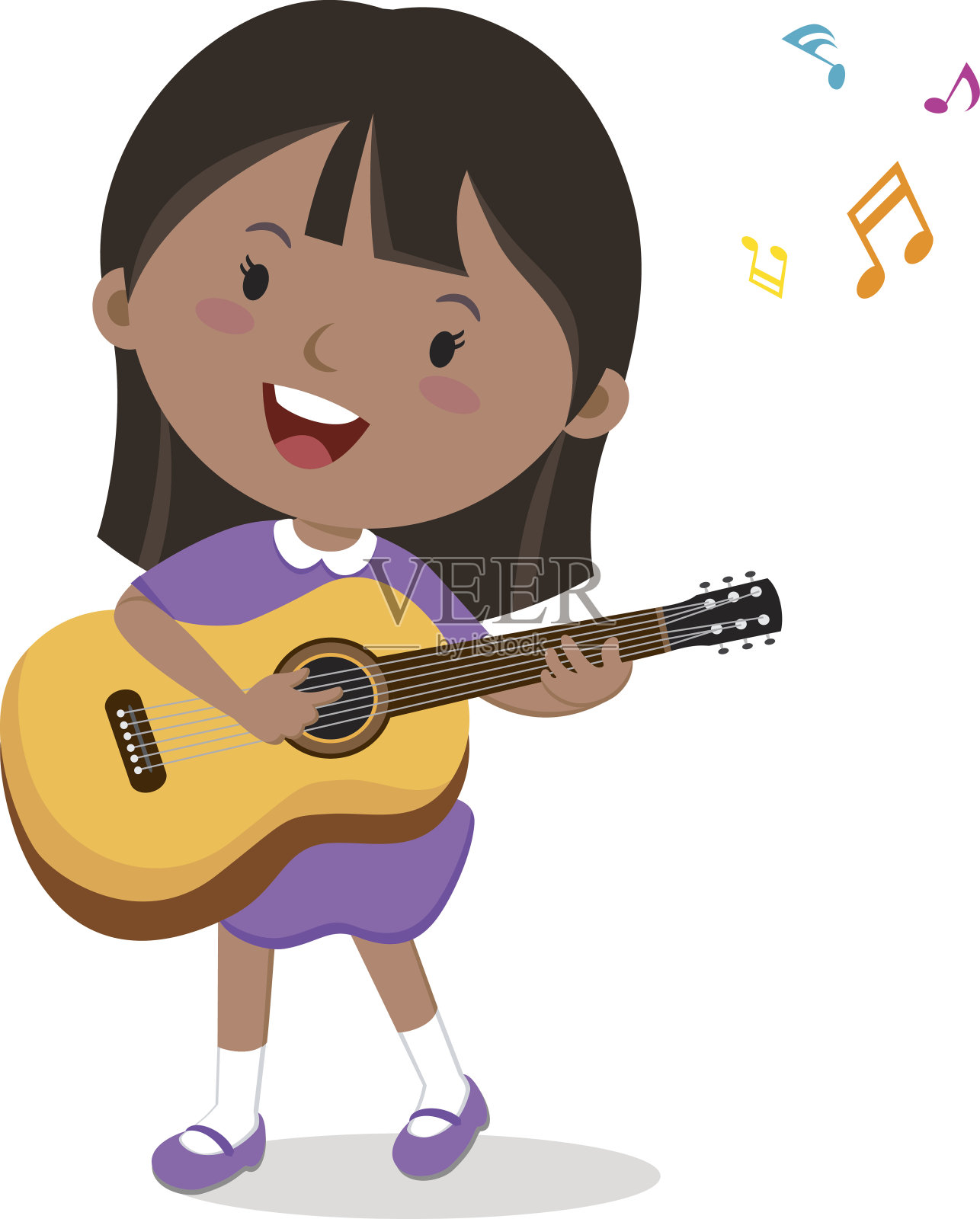 小女孩弹吉他插画图片素材