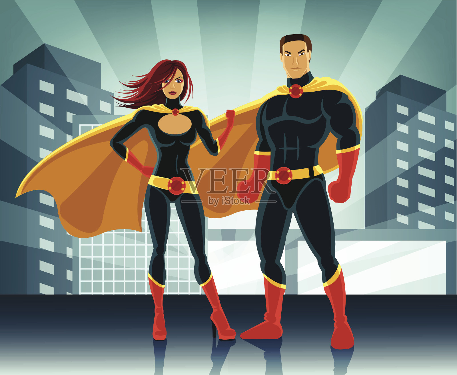 矢量插图的超级英雄穿着匹配的制服插画图片素材