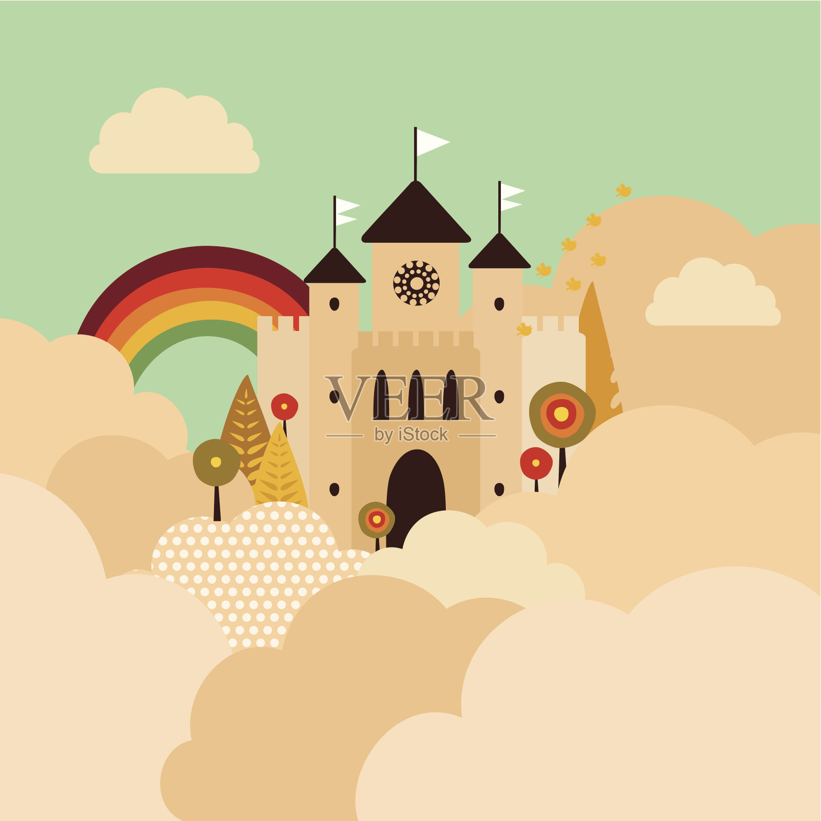 云中的城堡插画图片素材