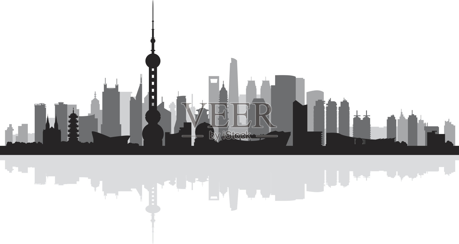 上海城市天际线剪影背景设计元素图片