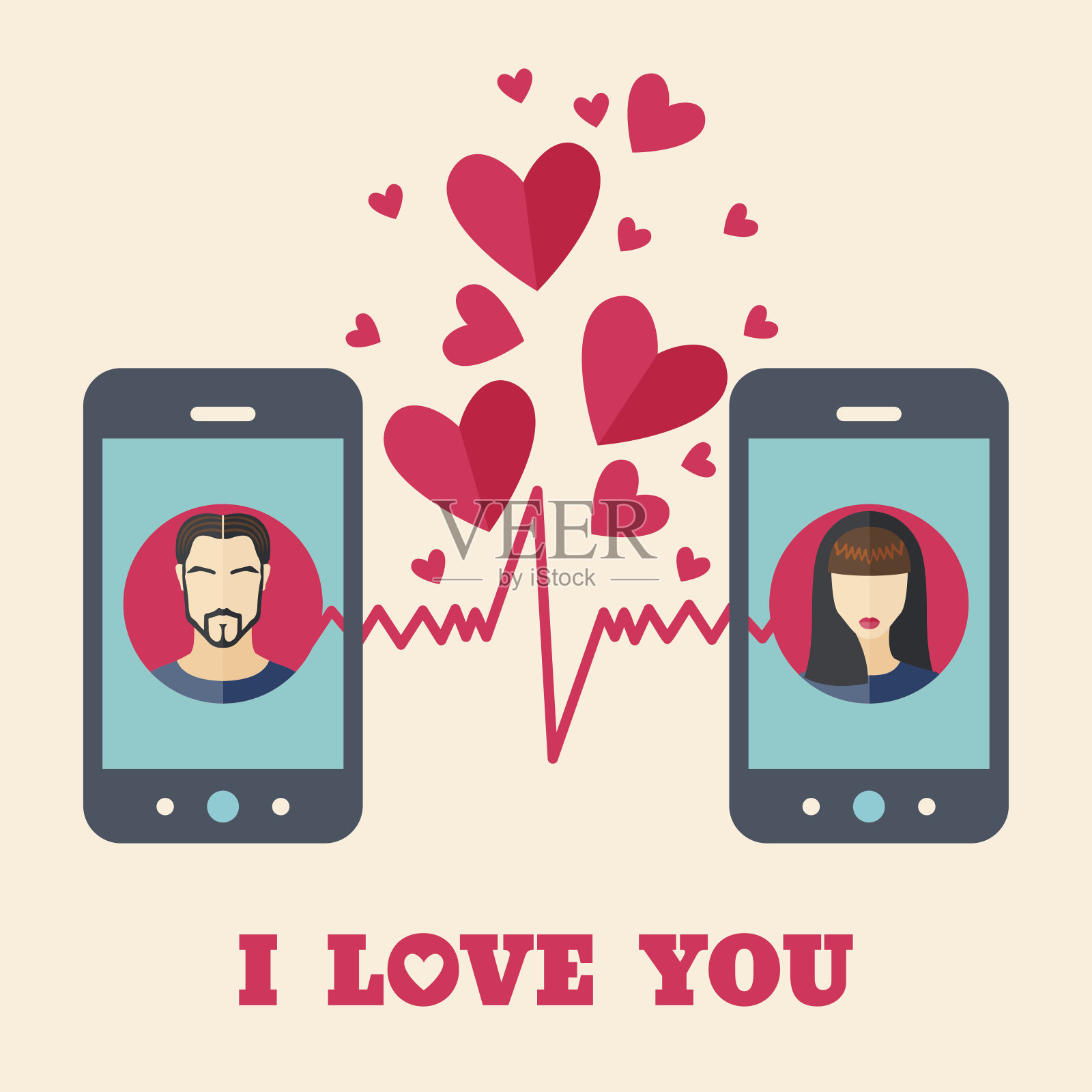 智能手机上的情人节卡片插画图片素材