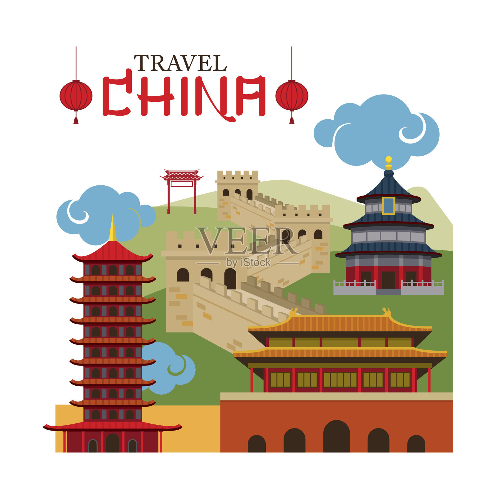 中国具有里程碑意义的旅行插画图片素材