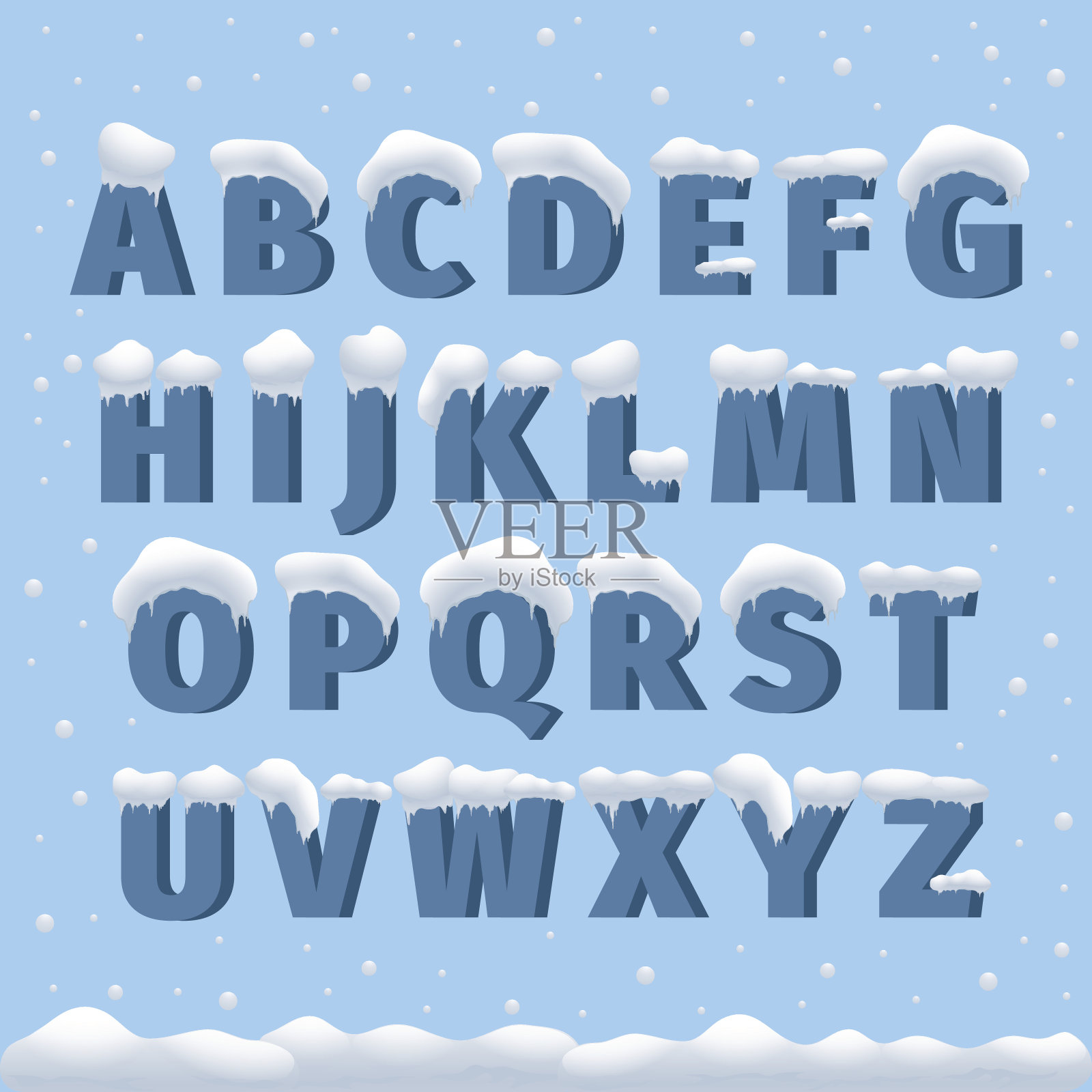 冬季矢量字母与雪设计元素图片