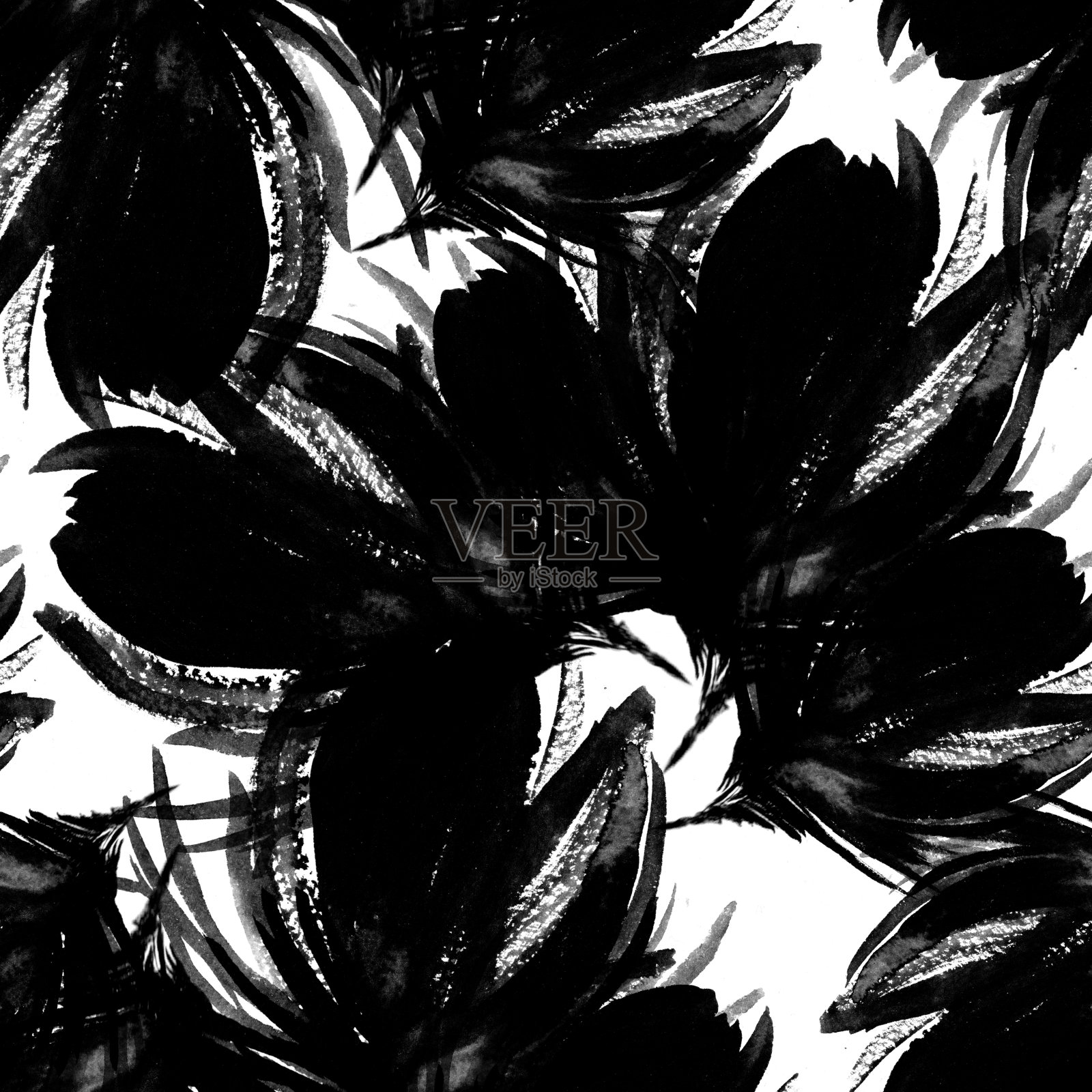 无缝图案的抽象水彩花插画图片素材