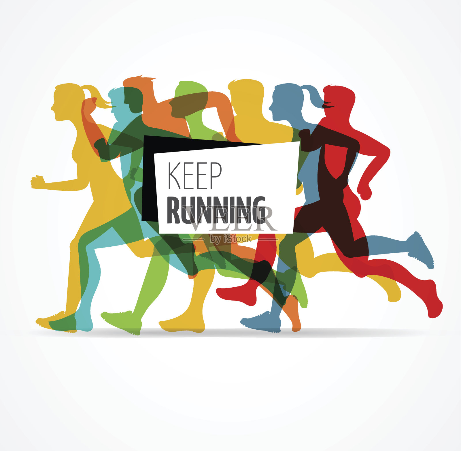 跑马拉松，人跑，彩绘海报插画图片素材