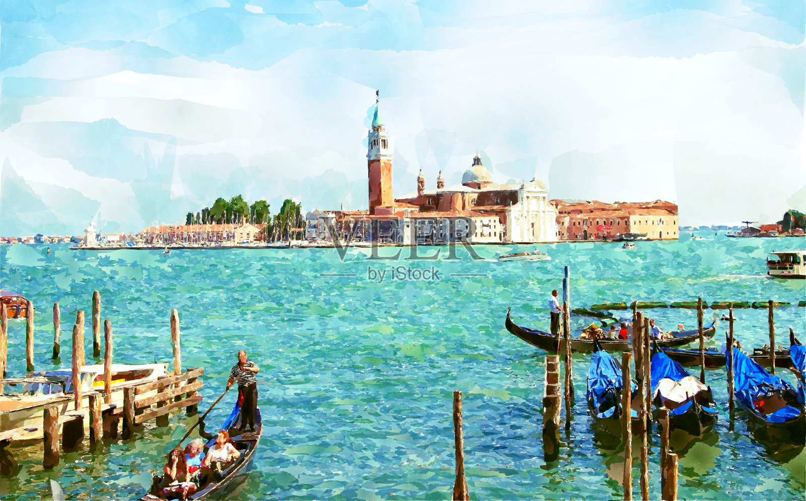 威尼斯水彩画插画图片素材