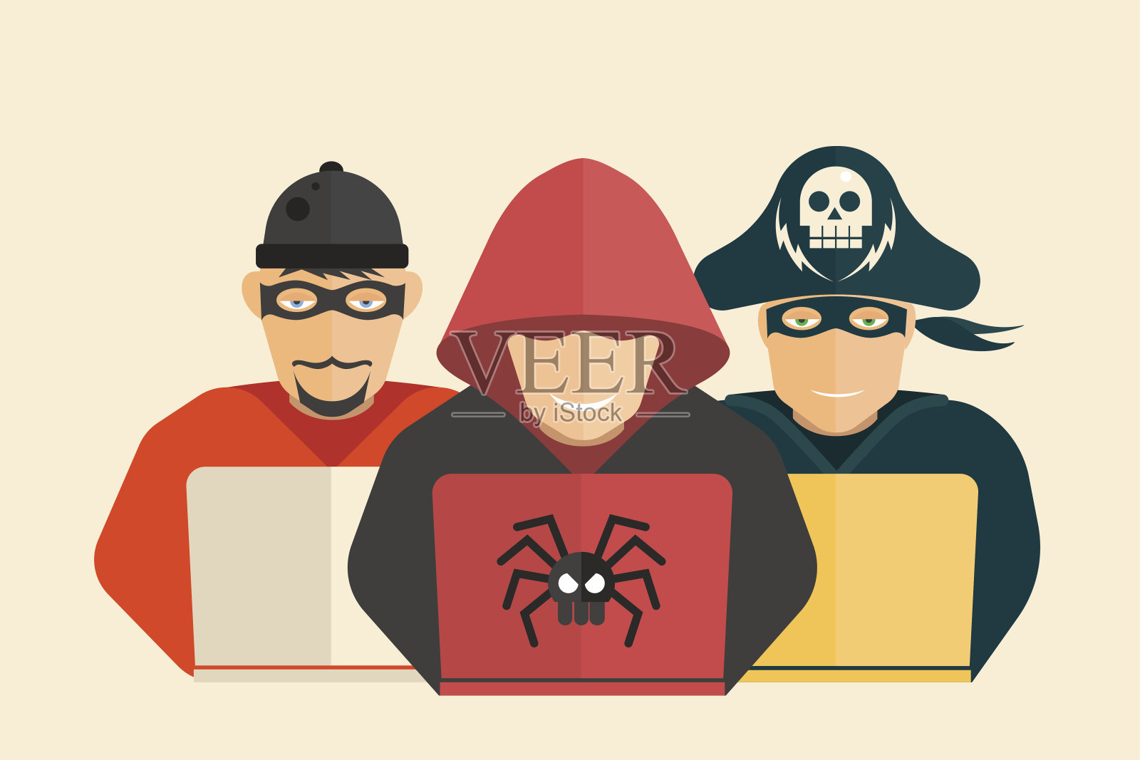 黑客，电脑海盗和骗子。插画图片素材