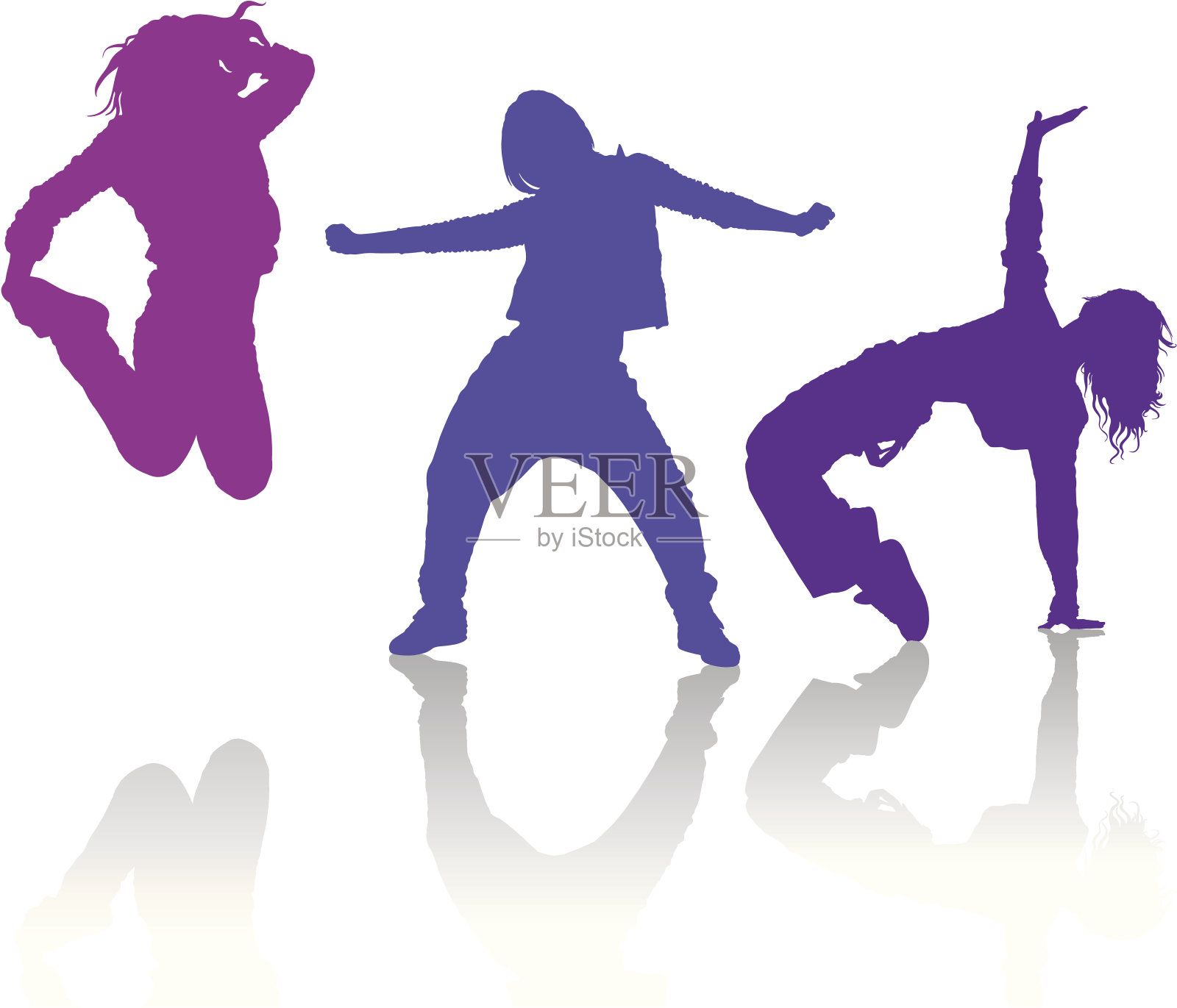 女孩们跳现代舞的剪影插画图片素材