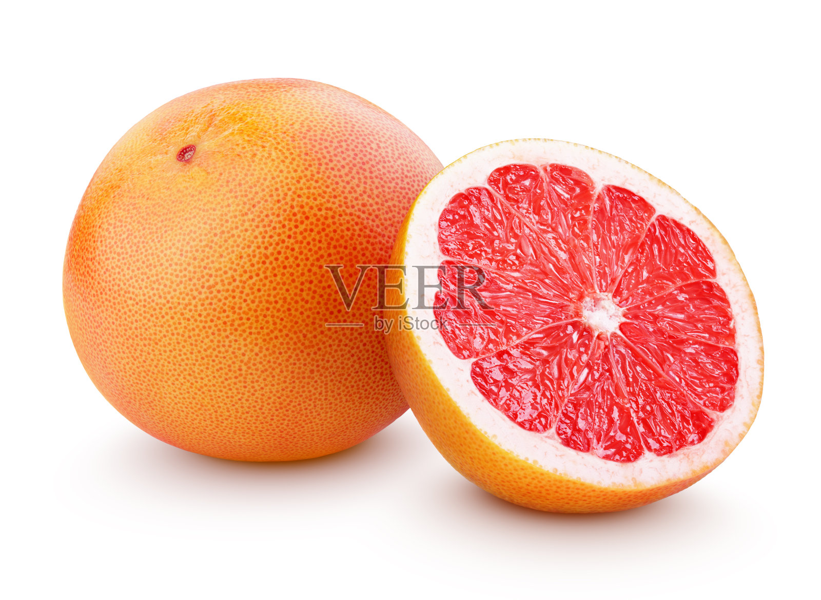 成熟的柚子，柑橘类水果，半分离在白色上照片摄影图片