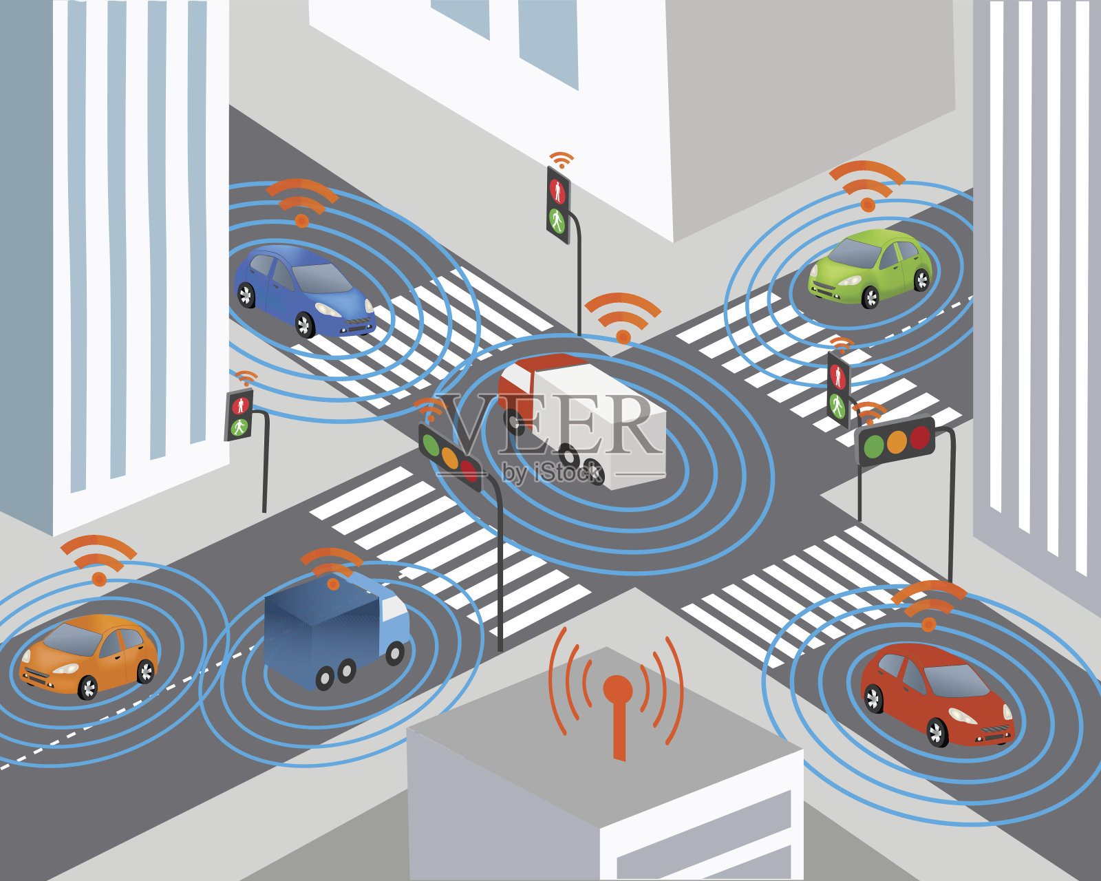 智慧城市与汽车无线网络插画图片素材