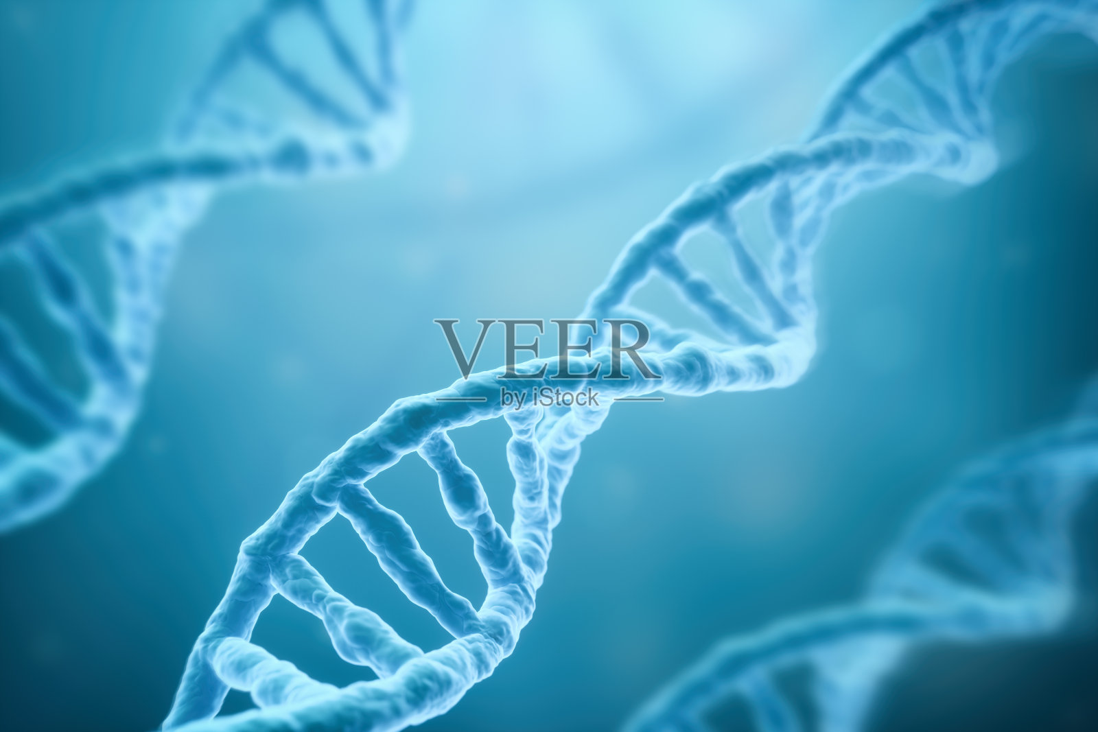 蓝色背景上的DNA链照片摄影图片