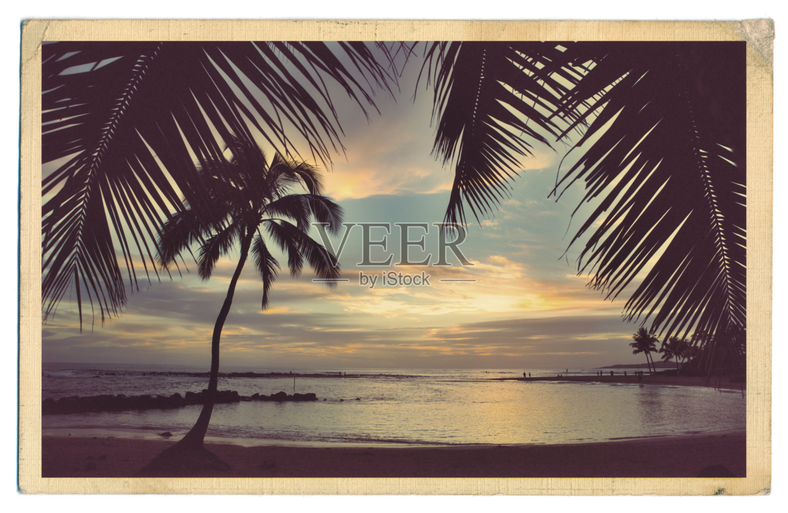 夏威夷考艾岛海滩天堂复古古董明信片照片摄影图片