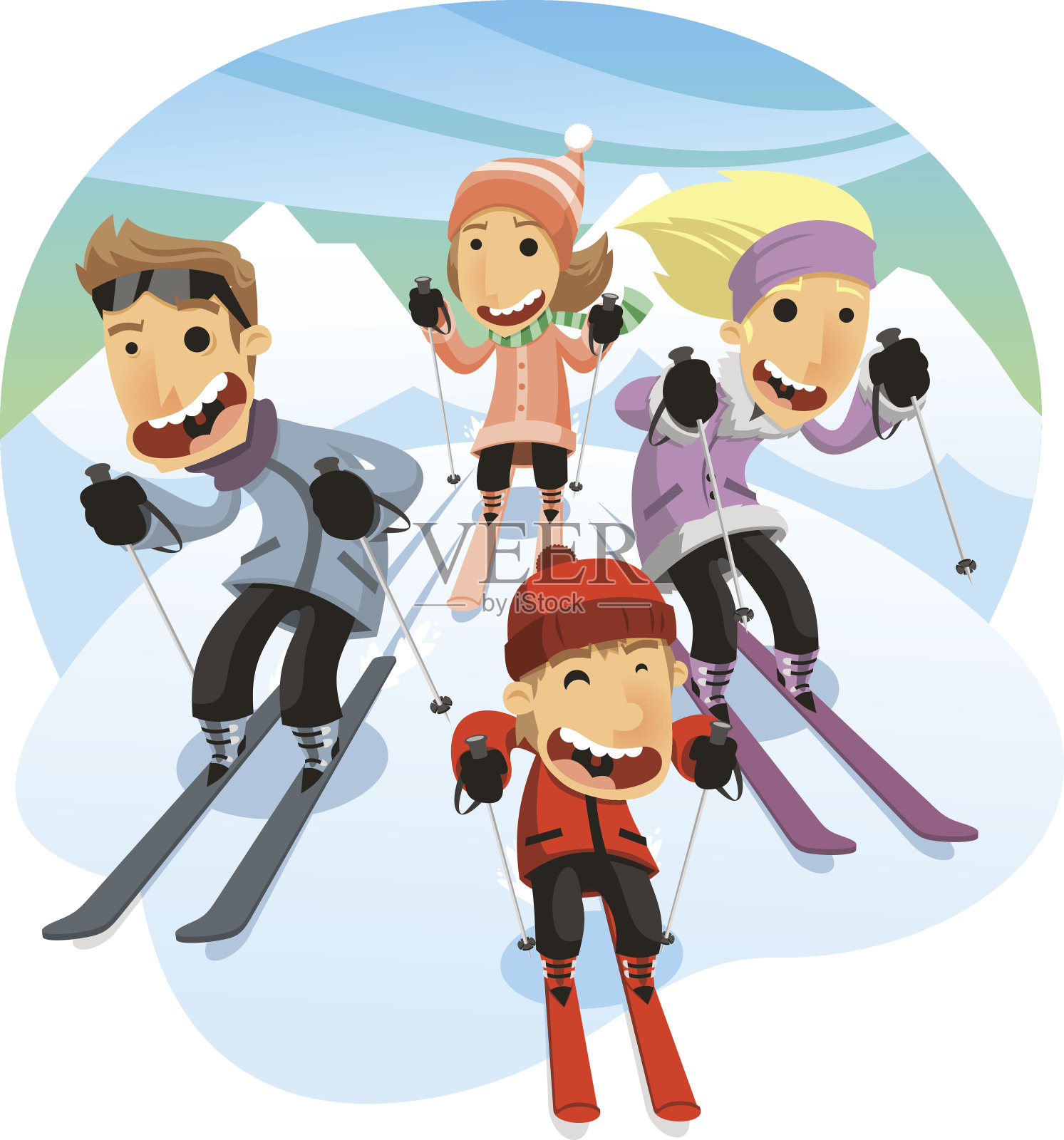 卡通小雪冬季滑雪男孩玩耍雪景手机页面配图插画图片-千库网