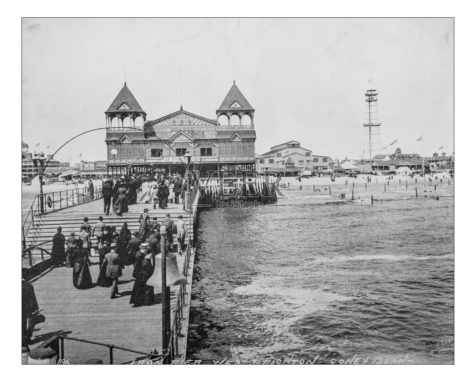 布莱顿海滩的古董照片(纽约市)-19世纪照片摄影图片