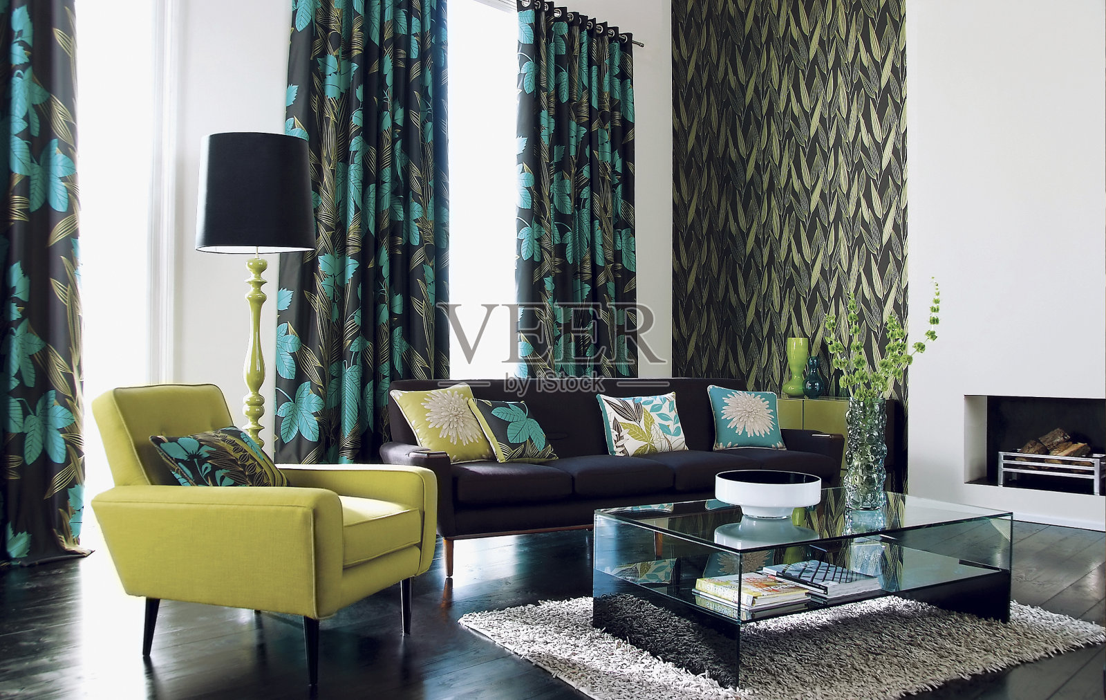 室内时尚的沙发在一个现代的客厅插画图片素材