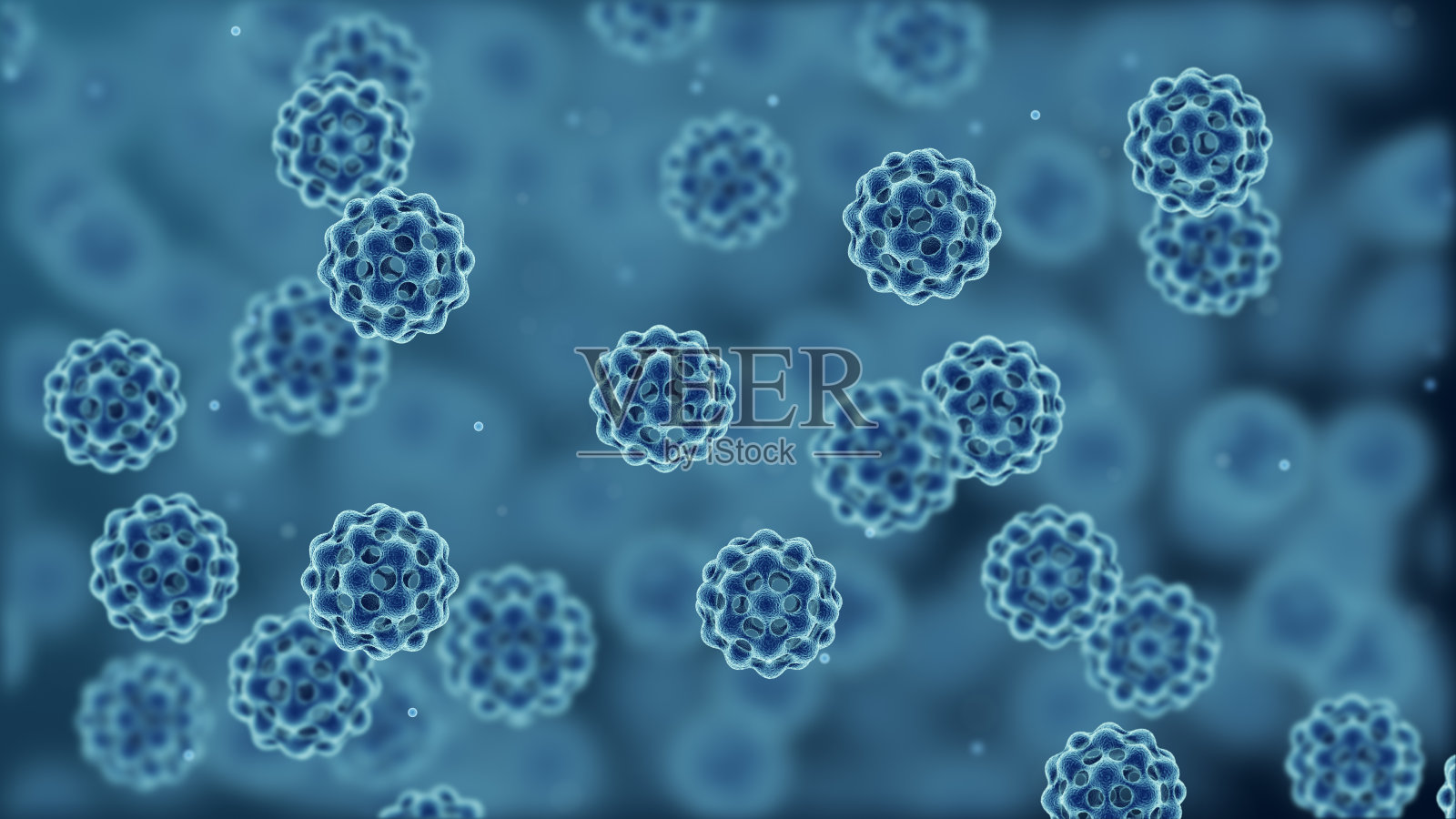 细菌细胞或病毒，显微镜下3d生成视图。插画图片素材