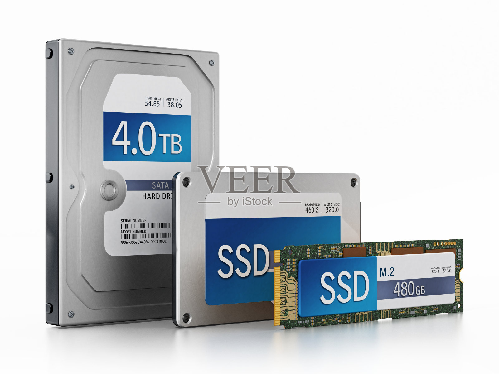 硬盘，固态硬盘和M.2 SSD隔离白色照片摄影图片