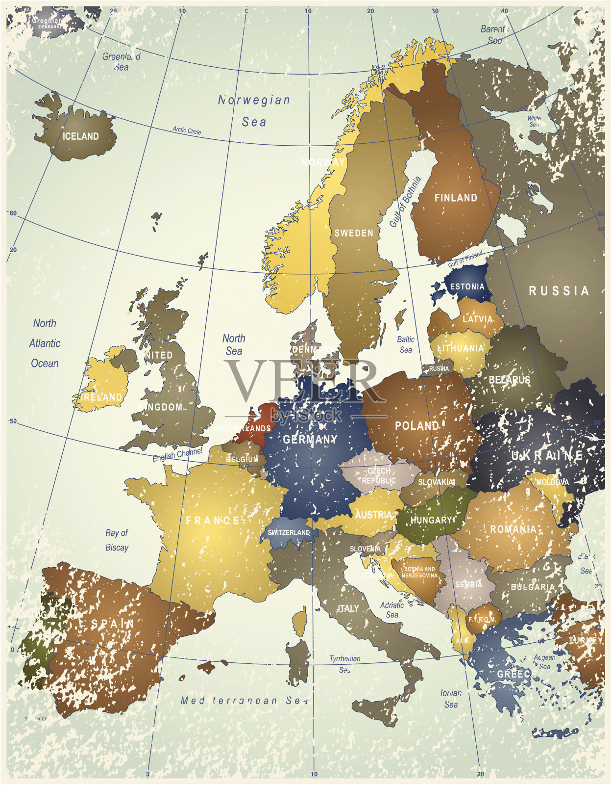 欧洲的旧垃圾纹理地图插画图片素材