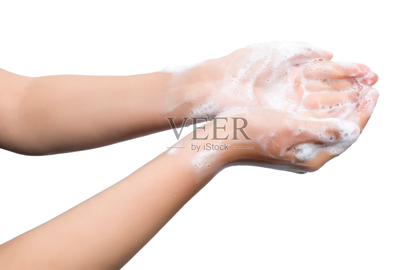 妇女洗手，孤立在白色背景照片摄影图片