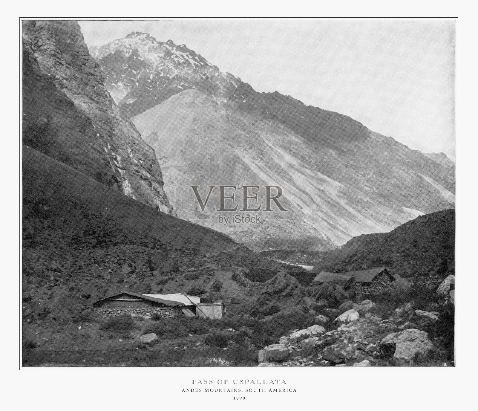 南美安第斯山脉乌斯帕拉塔山口，古代南美照片，1893年照片摄影图片