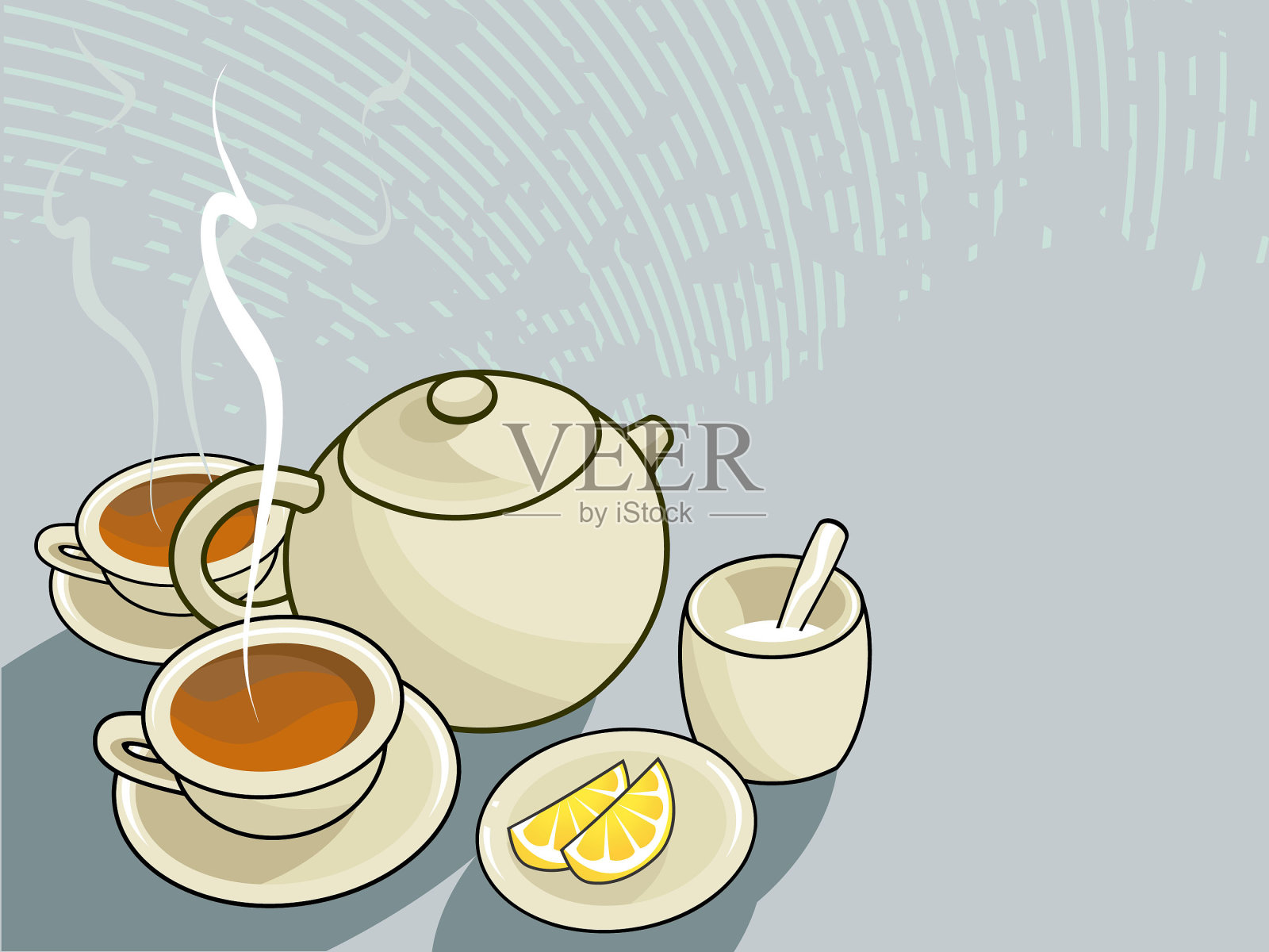 两个人的茶插画图片素材