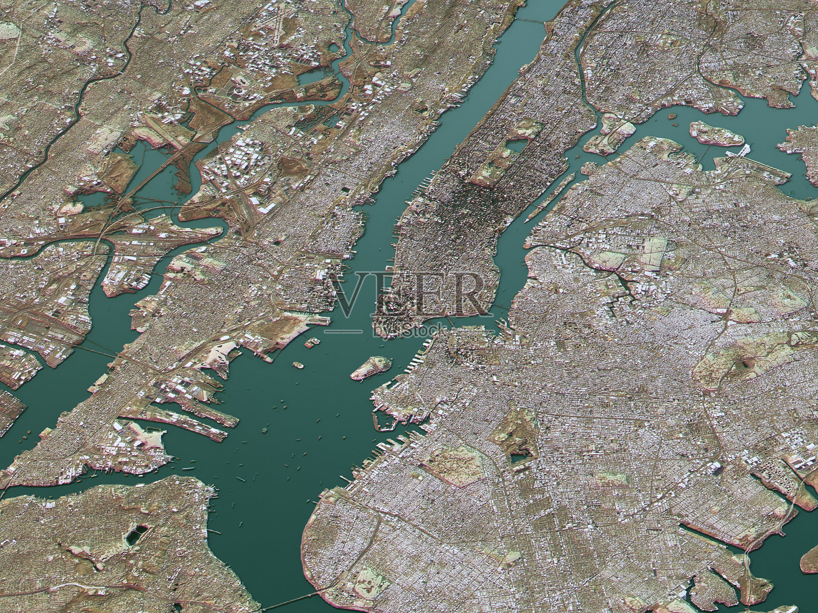纽约市地形图3D景观视图自然颜色照片摄影图片