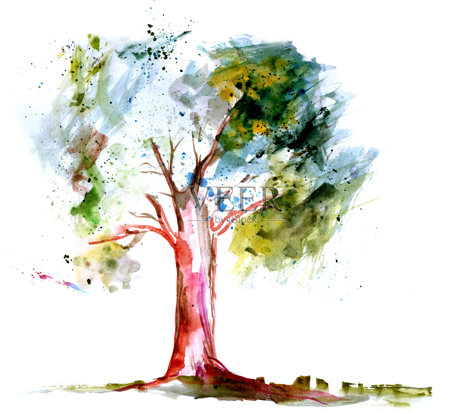 树水彩插画图片素材