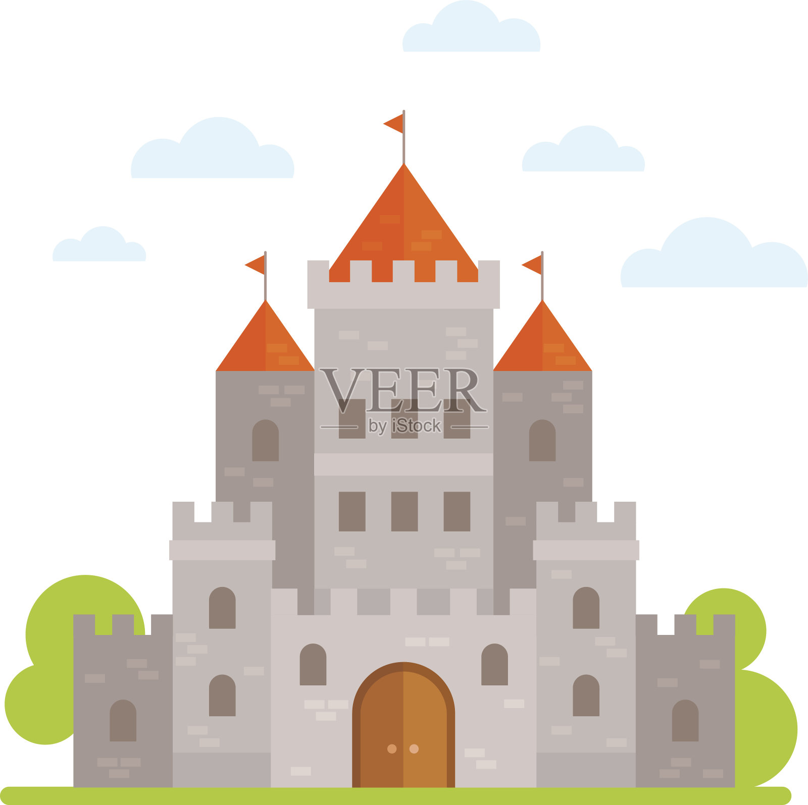 孤立的中世纪扁平城堡插画图片素材