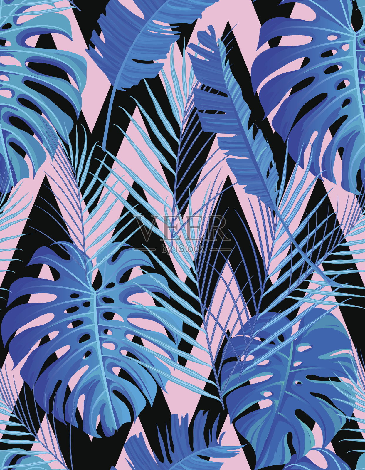 热带无缝模式与外来棕榈叶。插画图片素材
